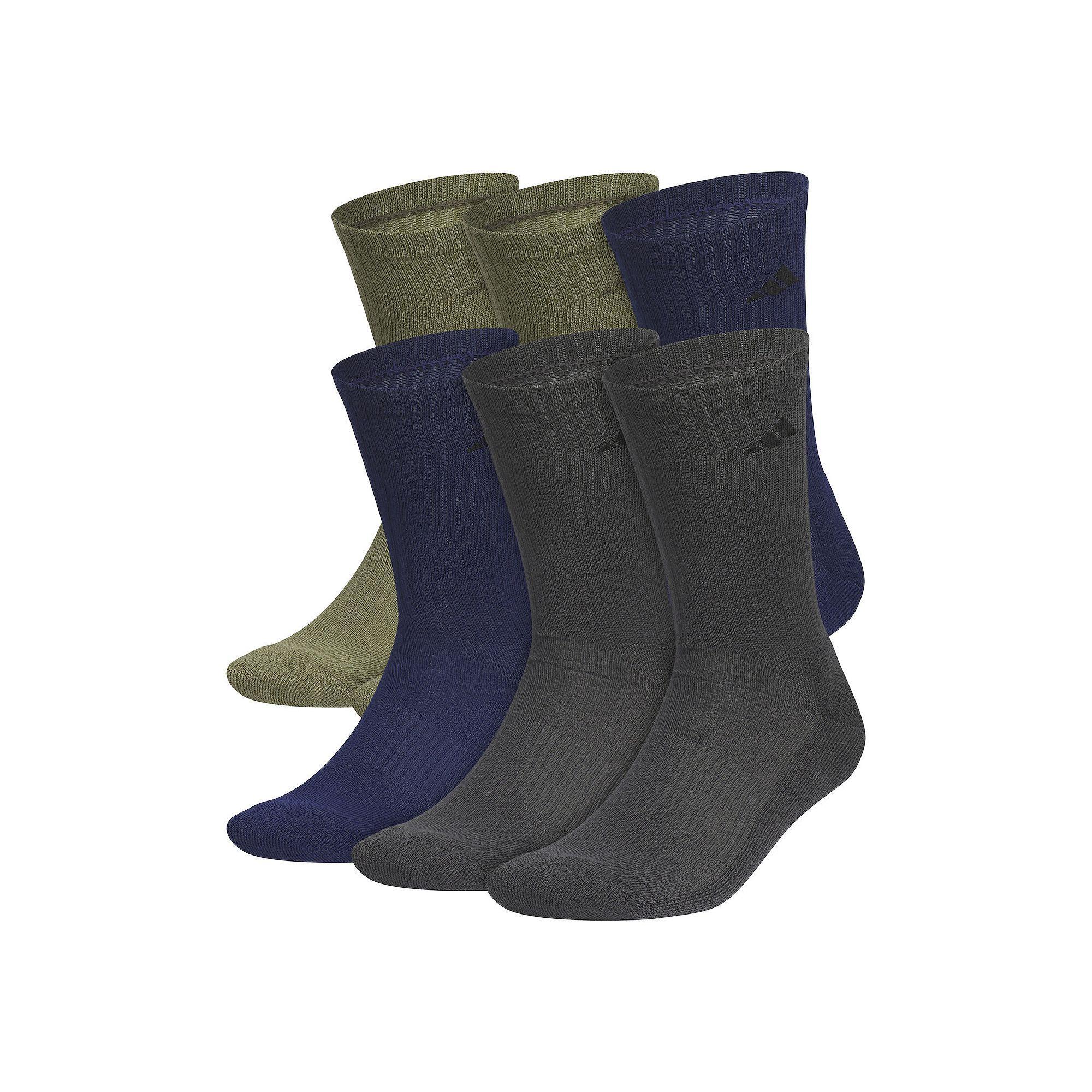 Men's adidas 6-pack Solid Color Athletic Cushioned Crew Socks, Size: 8-12, Green Blue Grey Product Image