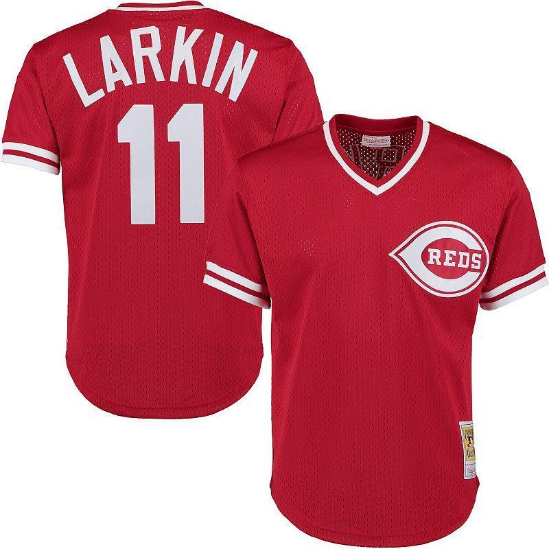 Men's Mitchell & Ness Barry Larkin Red Cincinnati Throwback Reds Cooperstown Mesh Batting Practice Jersey, Size: 2XL, Red Red Product Image