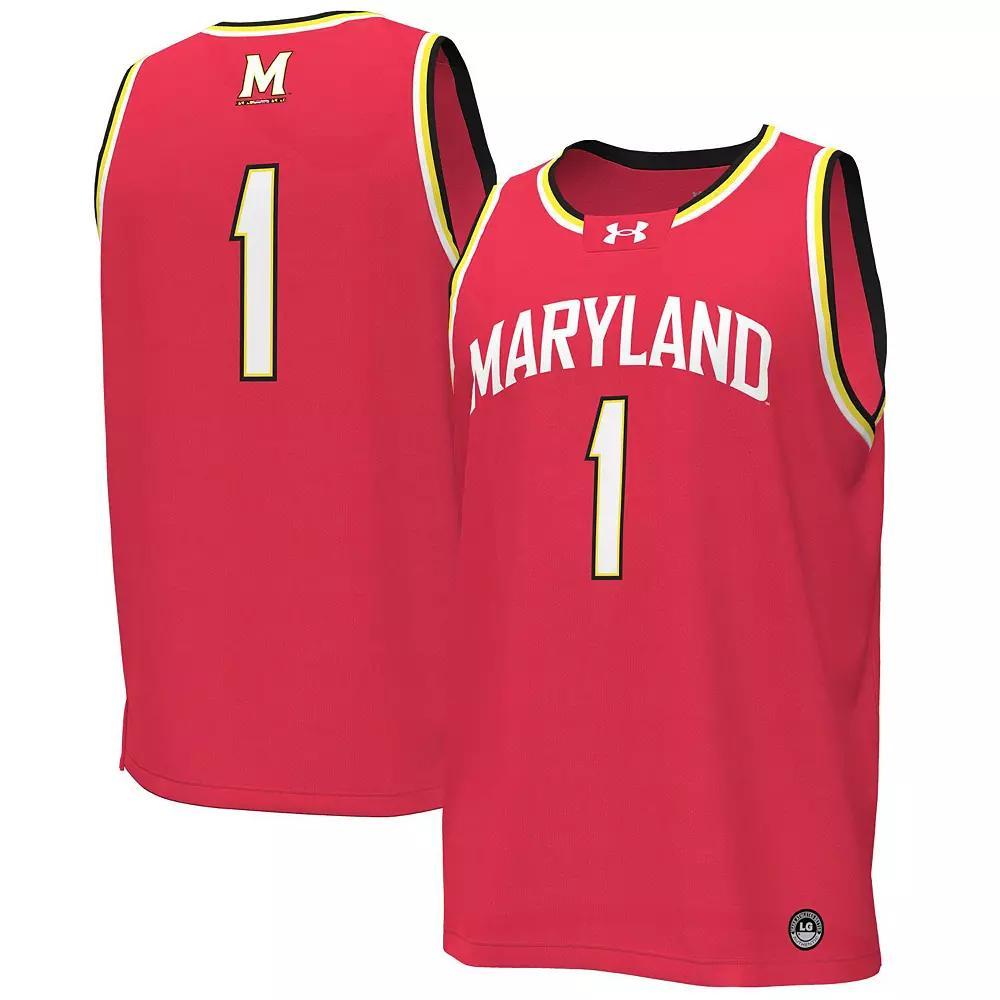 Men's Under Armour #1 Red Maryland Terrapins Replica Basketball Jersey, Size: Medium Product Image