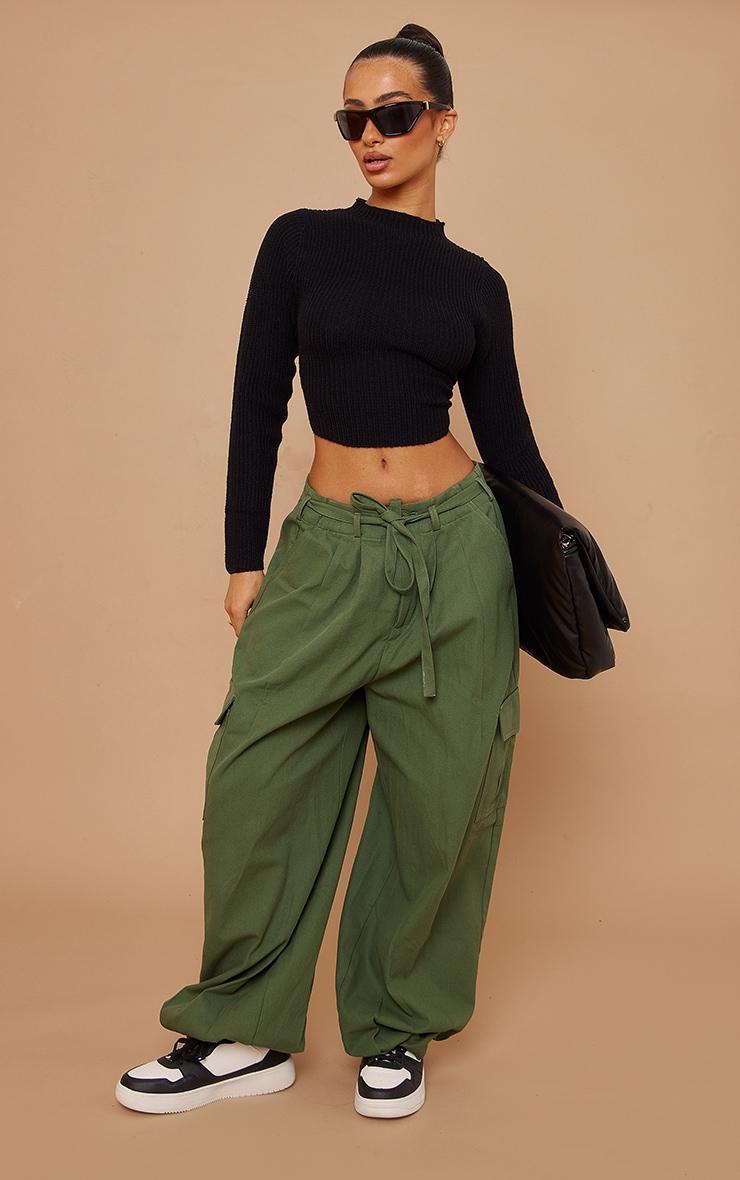 Petite Black High Neck Curve Hem Long Sleeve Sweater Product Image