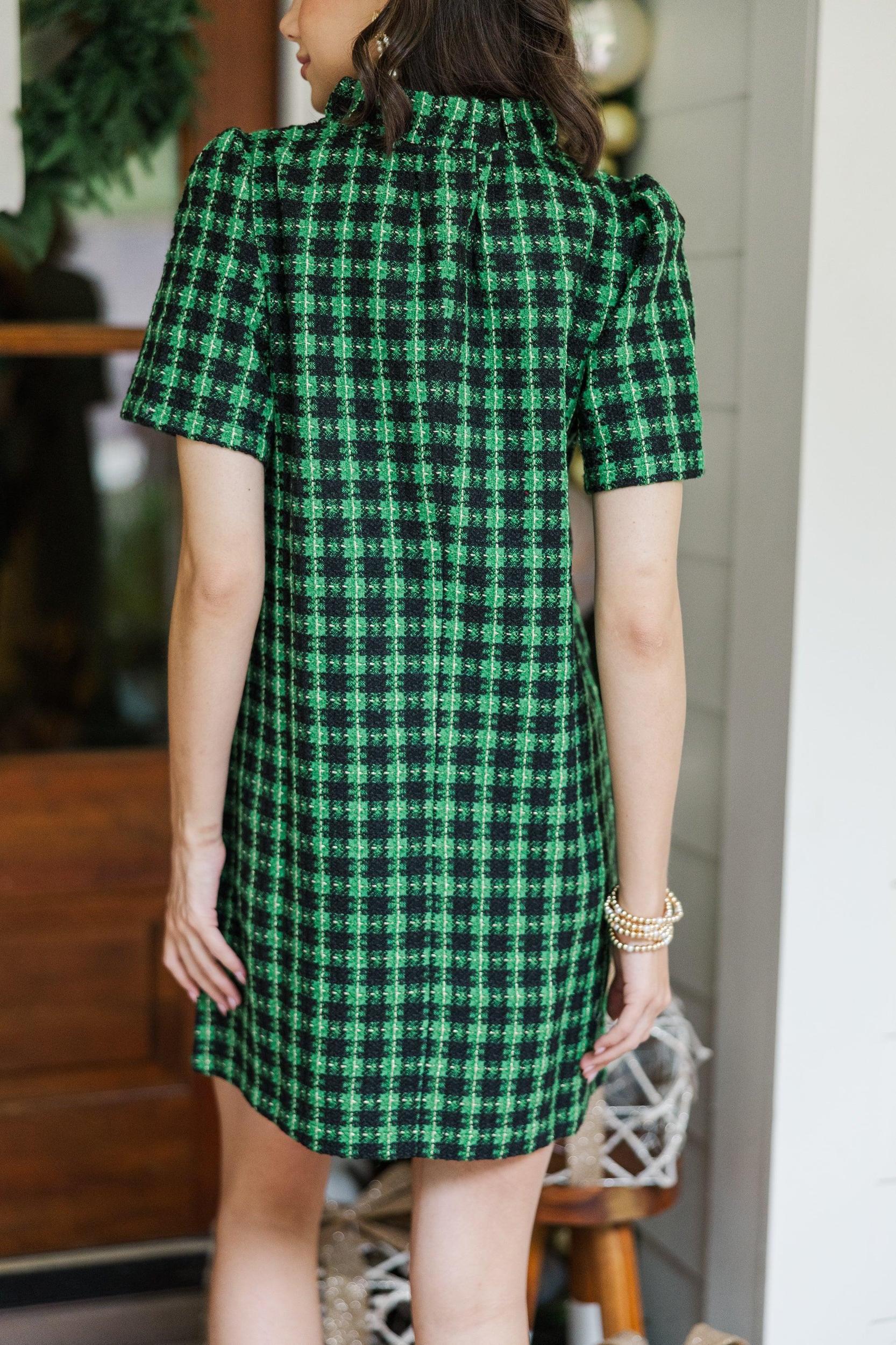 Get What You Need Green & Black Tweed Dress Female Product Image