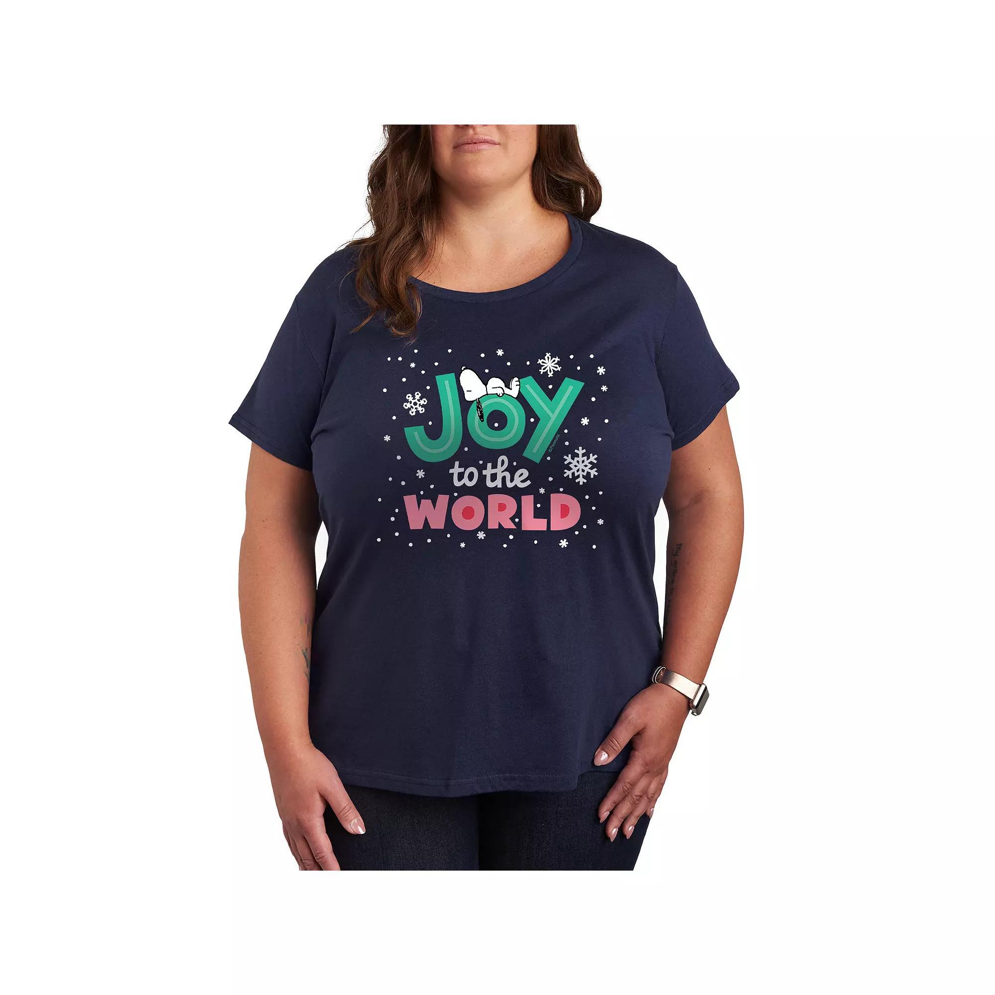 Plus Size Peanuts Snoopy Joy To The World Graphic Tee, Womens Blue Product Image