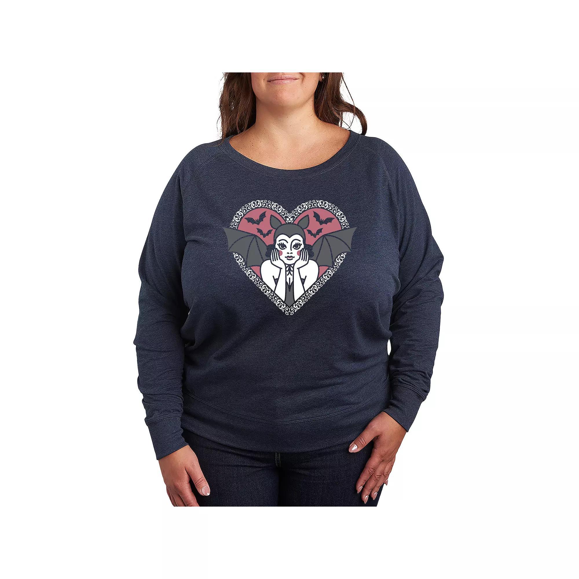 Plus Size Bat Pinup French Terry Long Sleeve Tee, Womens Heather Grey Product Image