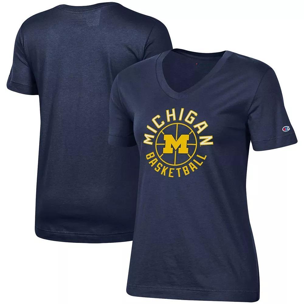 Women's Champion Navy Michigan Wolverines Basketball V-Neck T-Shirt, Size: Medium, Blue Product Image