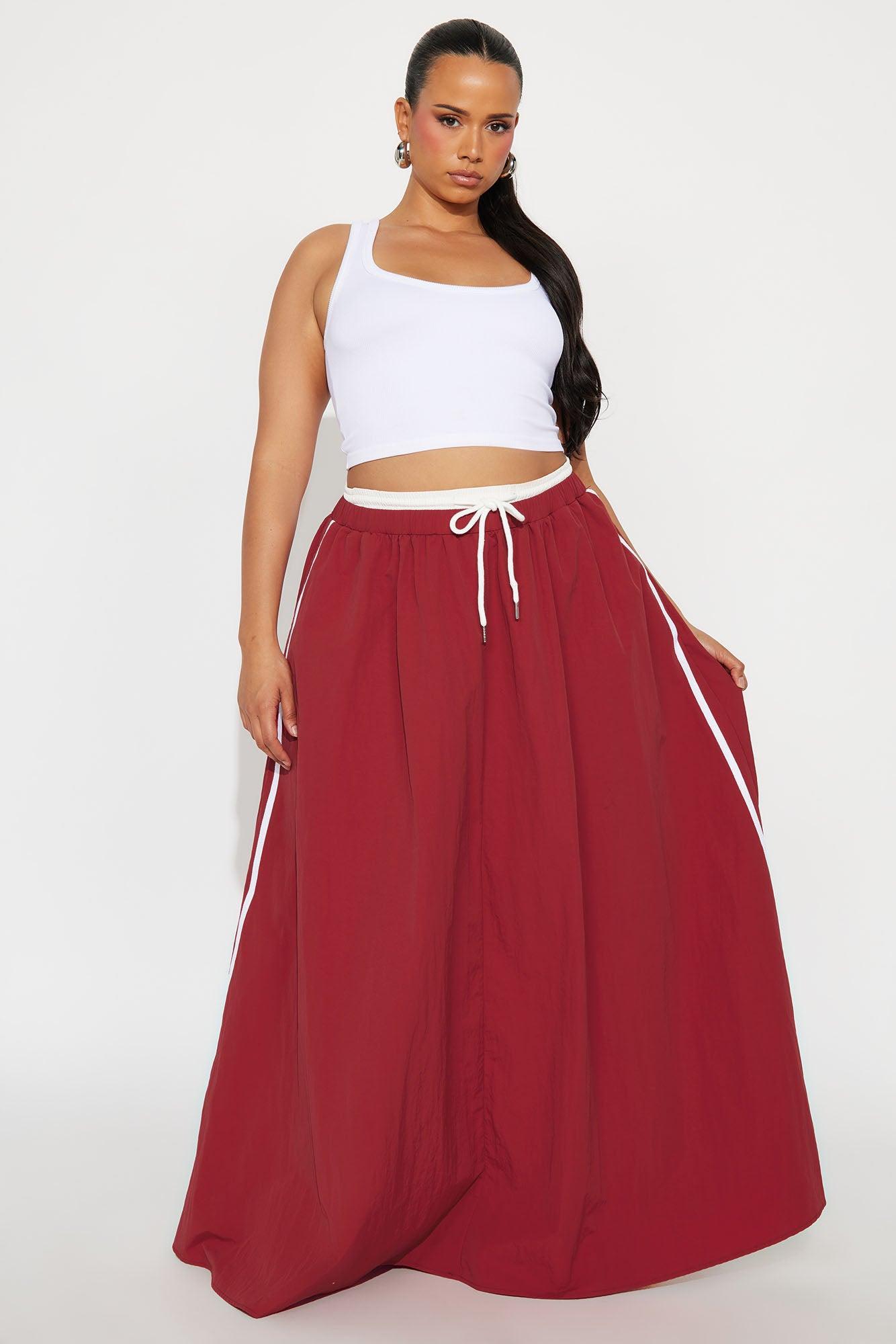 Sporty Gal Striped Maxi Skirt - Red Product Image