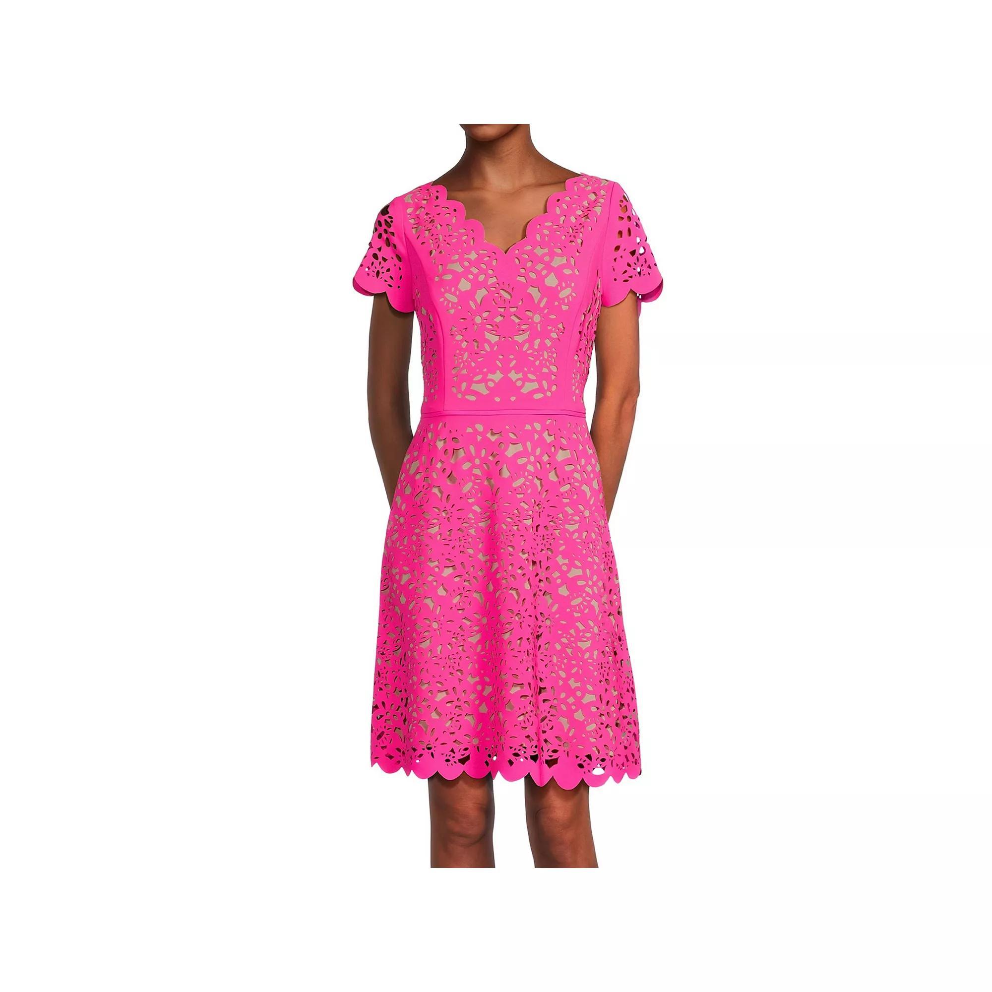 Women's Focus By Shani Cutout Overlay A-Line Dress, Size: 8, Pale Blue Nude Product Image