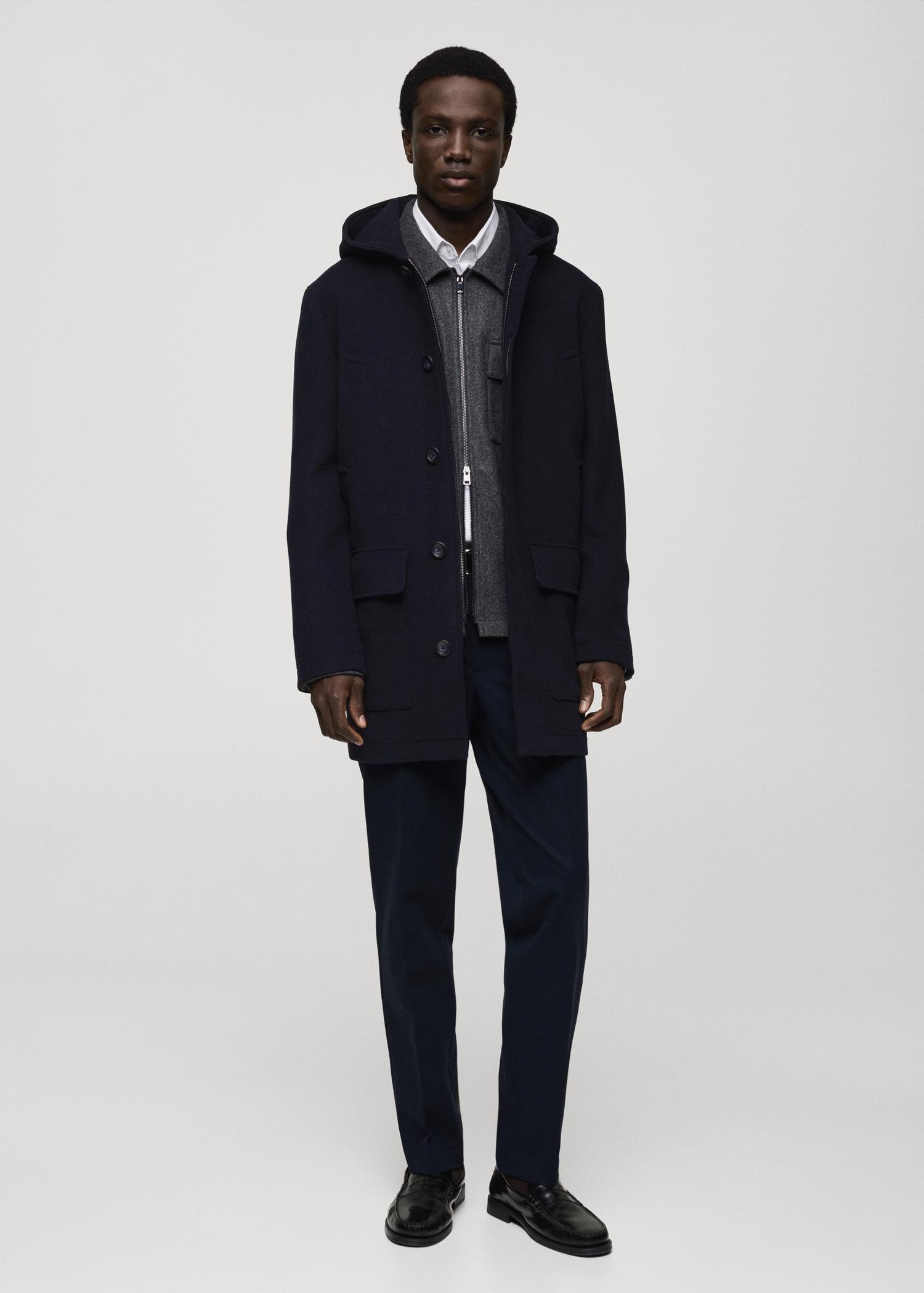 Hooded wool coat - Men | MANGO USA Product Image