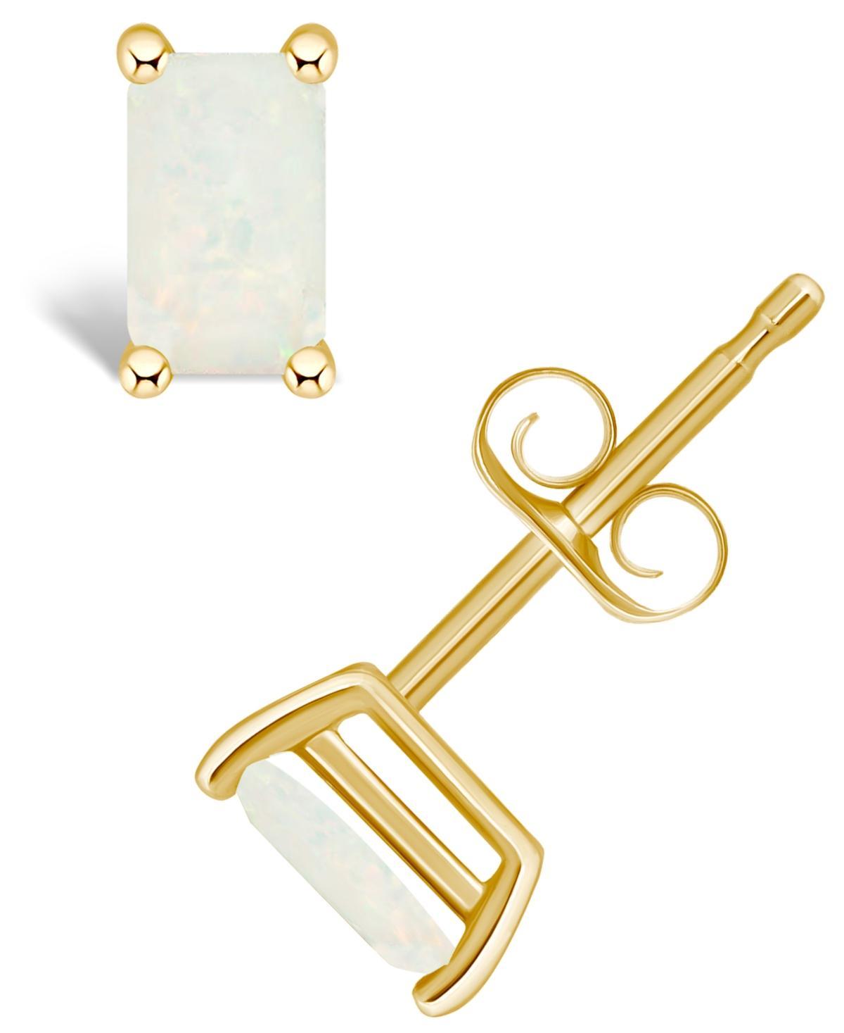 14k White Gold Emerald Cut Birthstone Stud Earrings, Women's, White Opal Oct Product Image