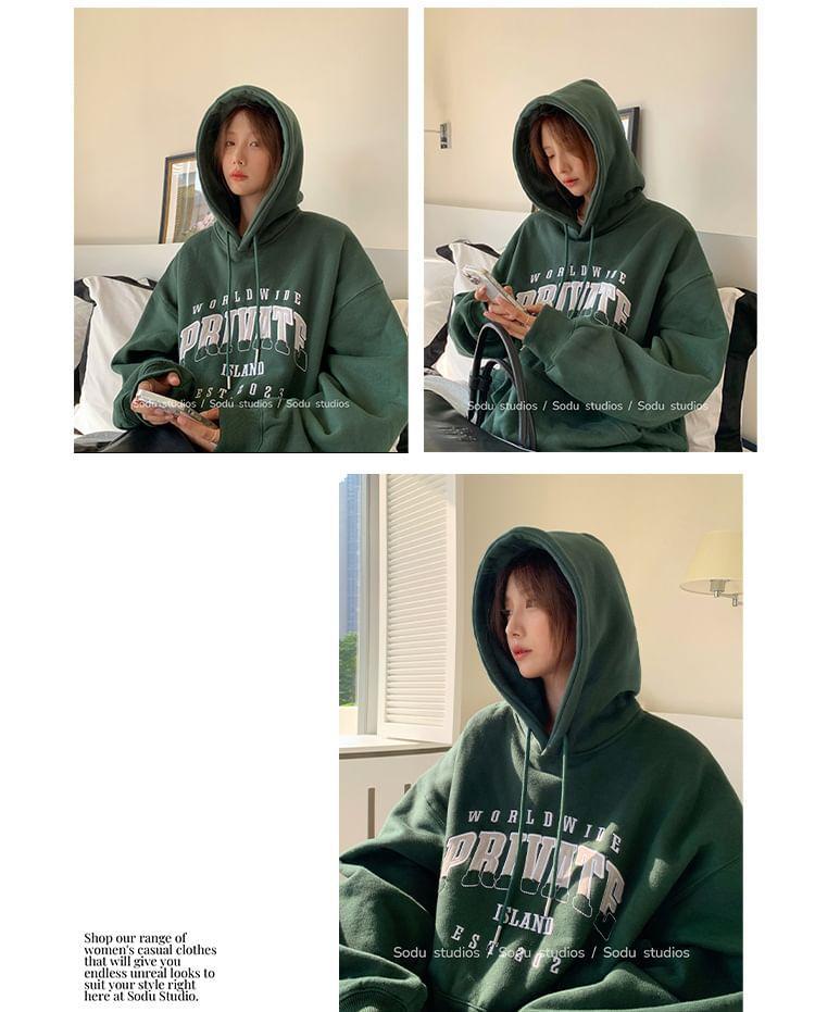 Puff-Sleeve Lettering Oversized Hoodie Product Image