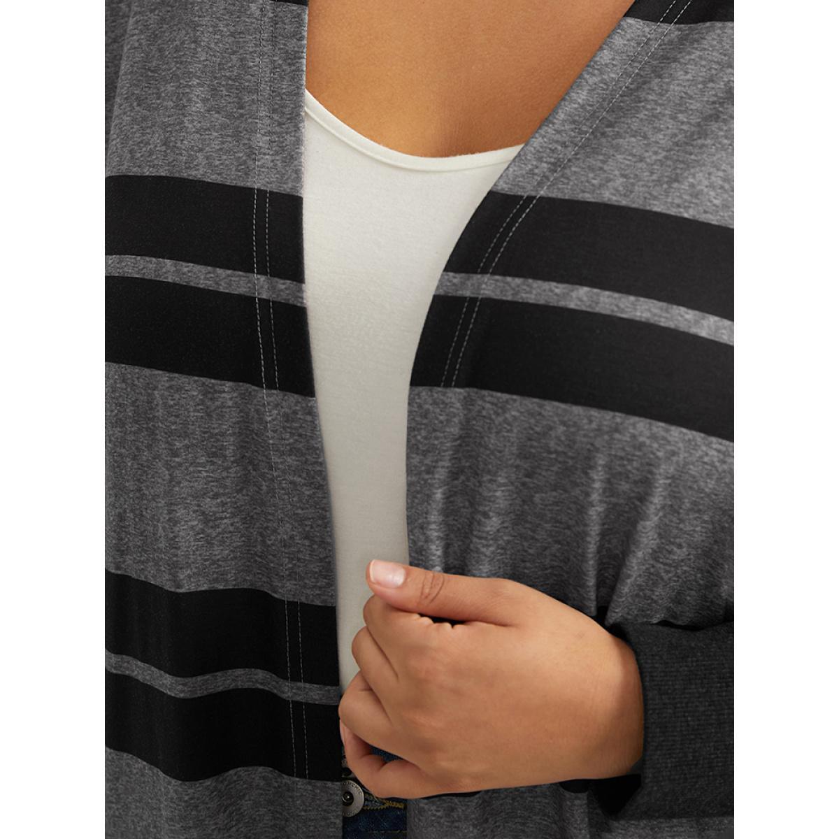 Plus Size Halloween Rib Knit Striped Pocket Contrast Kimono Women Black Casual Elastic cuffs Pocket Dailywear Kimonos BloomChic 26/4X Product Image