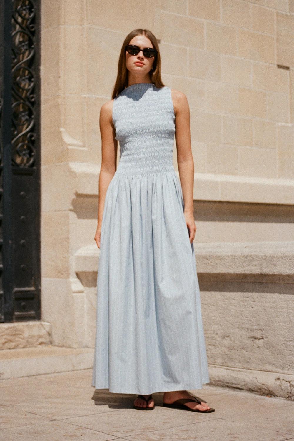 Noa Maxi Dress Blue Pinstripe - Final Sale Product Image