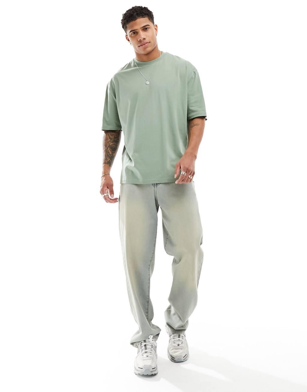 ASOS DESIGN 2 pack oversized T-shirts in gray and green Product Image