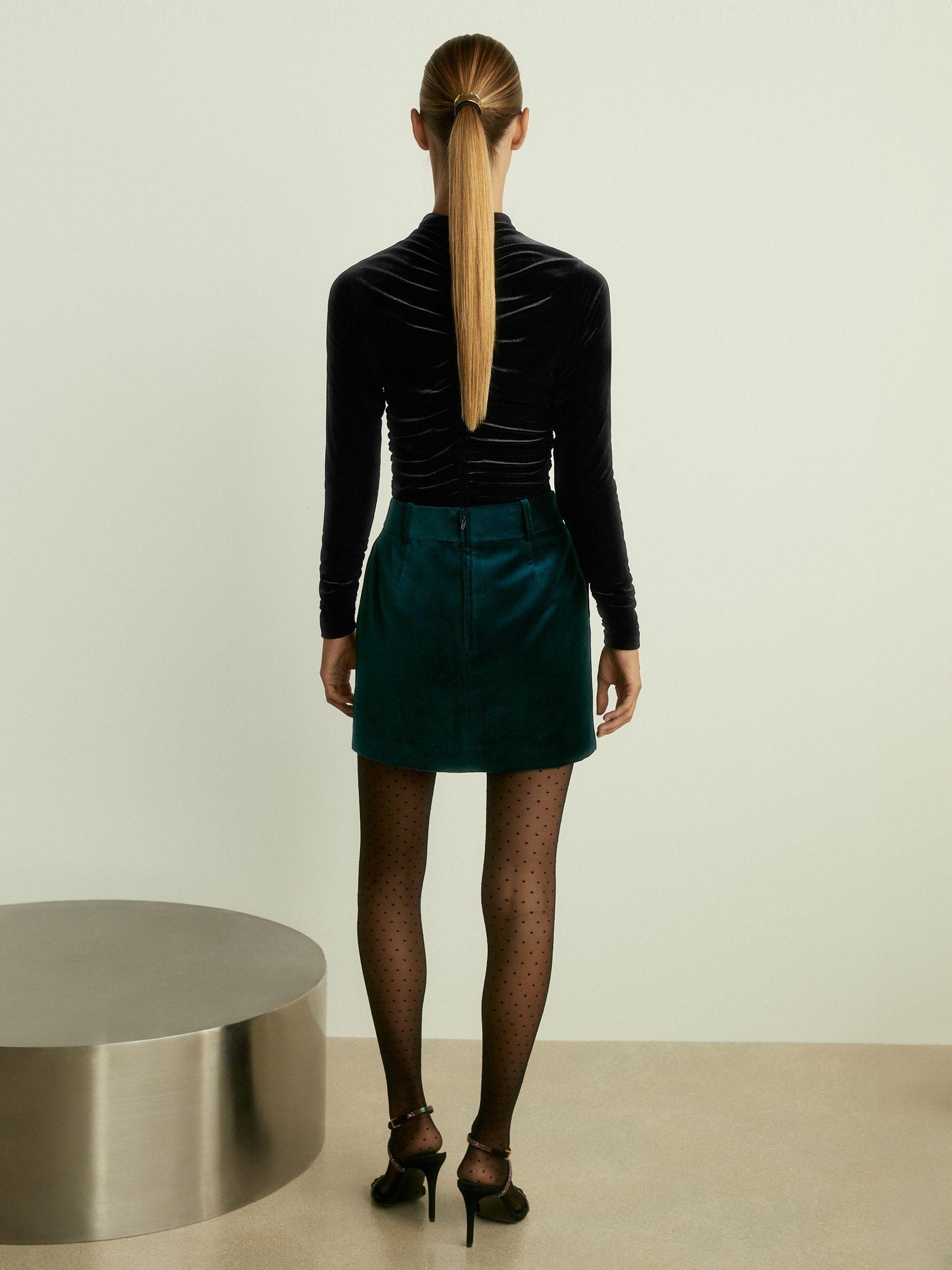 Velvet and Satin Suit Skirt in Teal Product Image