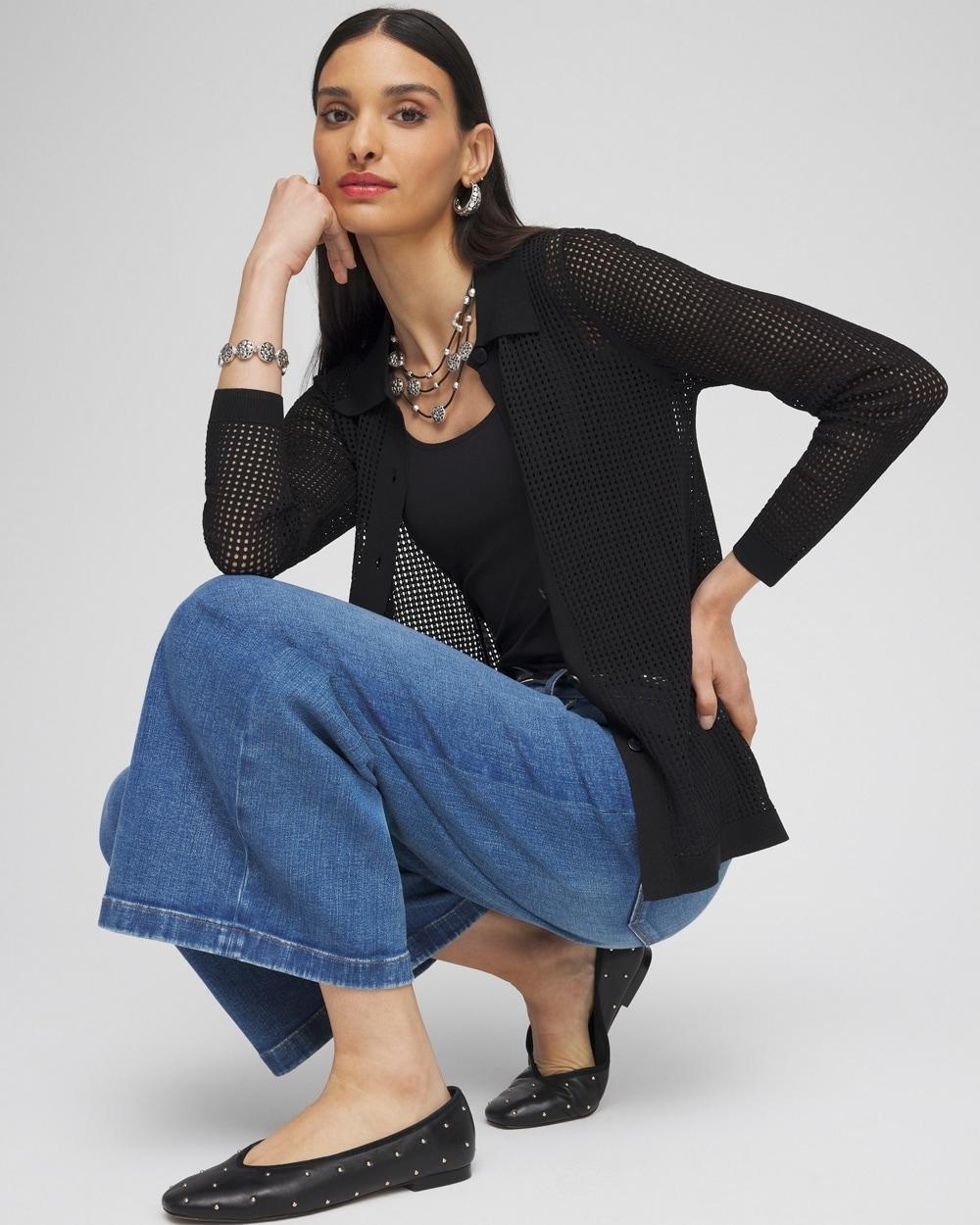 Pointelle Collared Cardigan Product Image