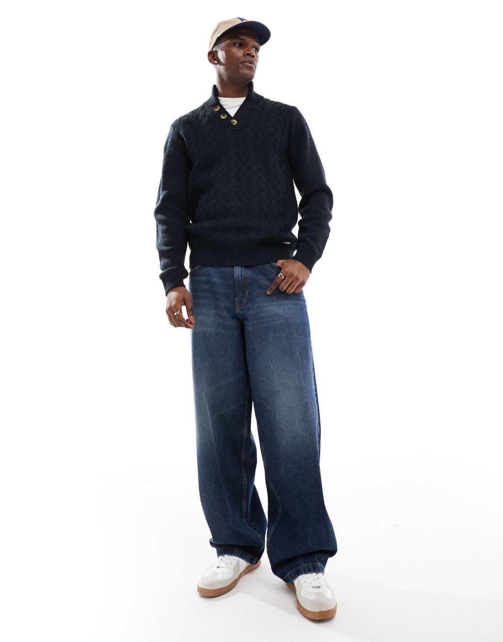 Threadbare cable knit sweater in navy Product Image