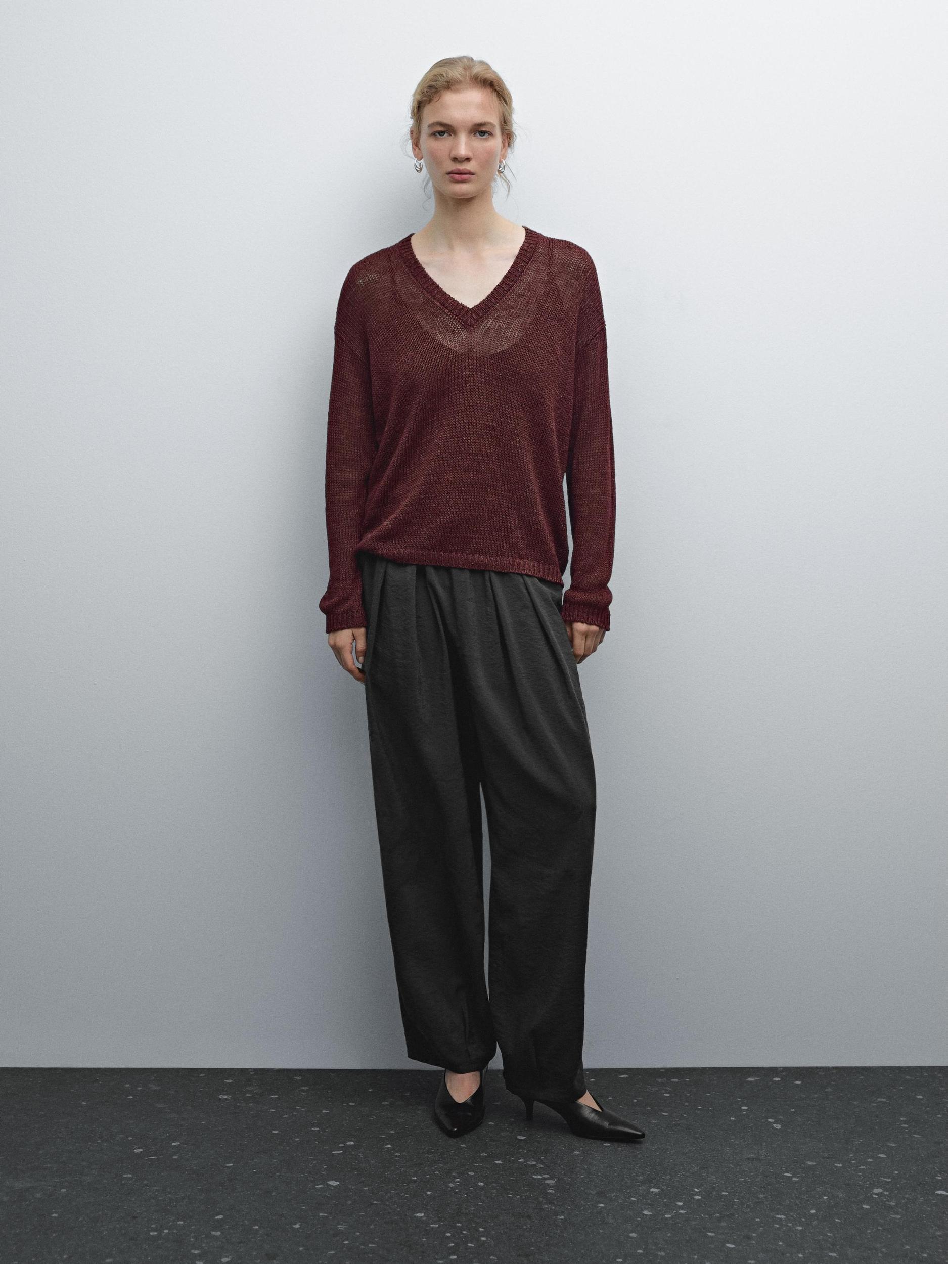 100% linen cutwork sweater Product Image