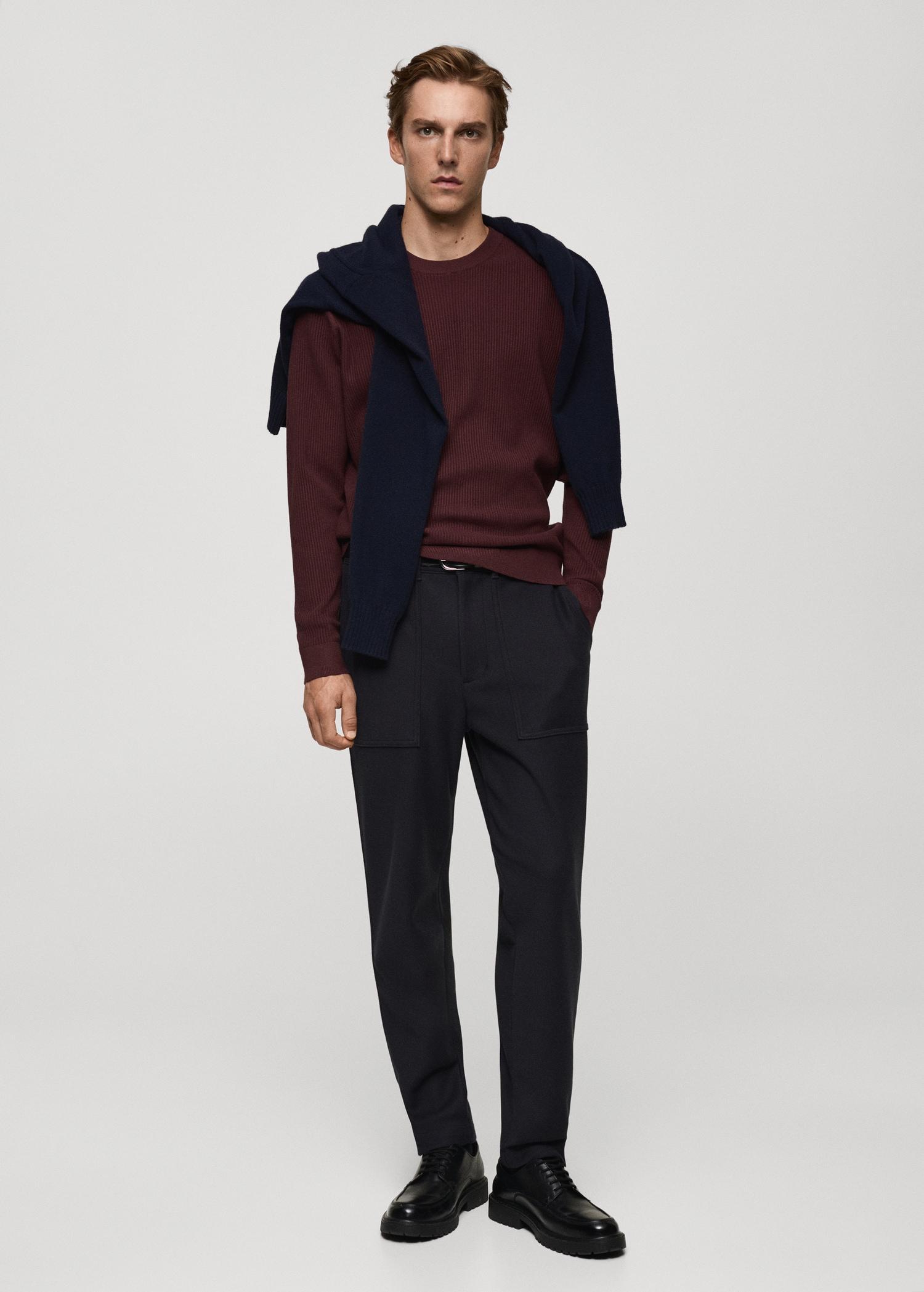 Fine rib-knit cotton sweater - Men | MANGO USA Product Image