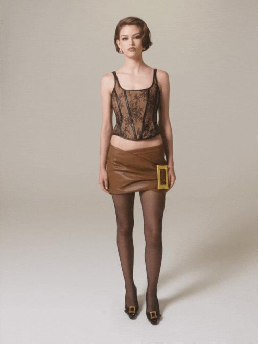 Miranda Leather Mini Skirt (Brown) Product Image