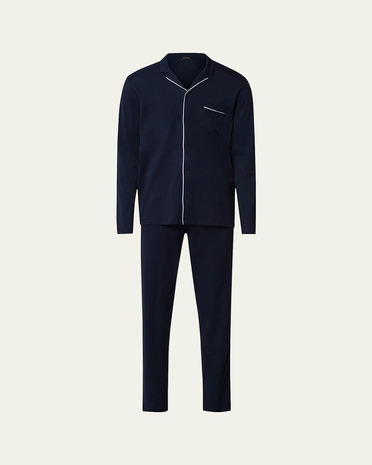 Mens Basic Piped 2-Piece Long Pajama Set Product Image
