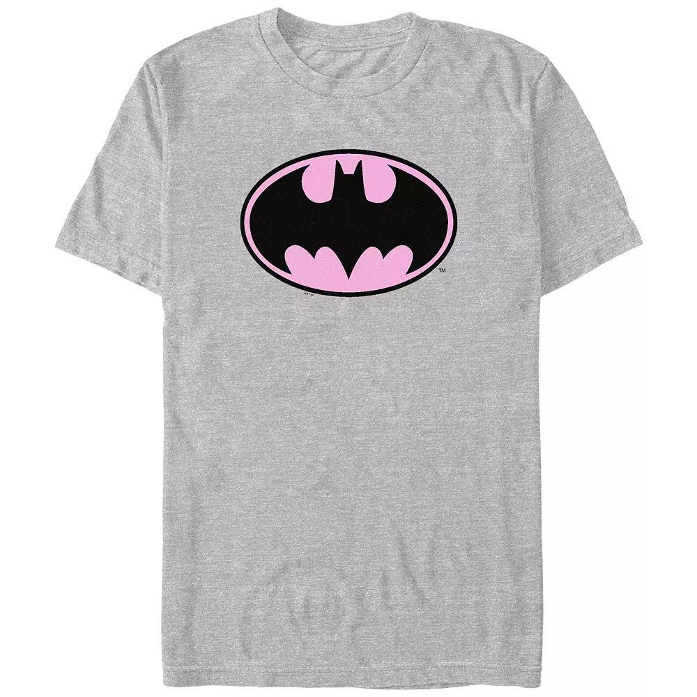 Juniors' Batman Pink Background Logo Boyfriend Graphic Tee, Women's, Size: Large, Athletic Grey Product Image