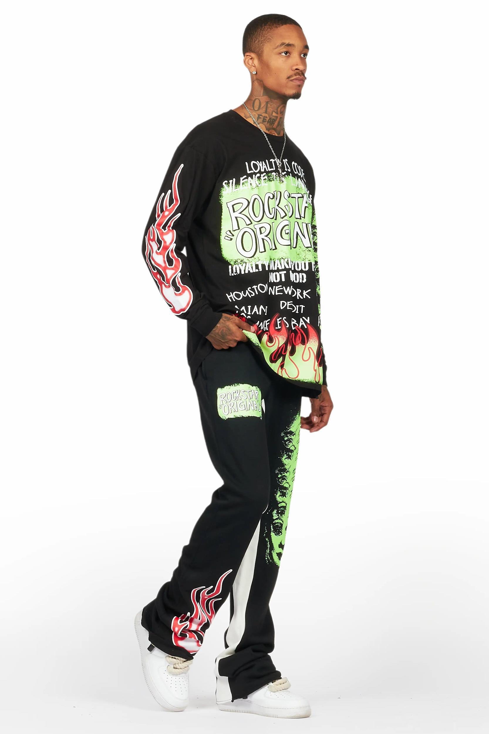 Beno Black Long Sleeve T-Shirt/Baggy Pant Set Male Product Image