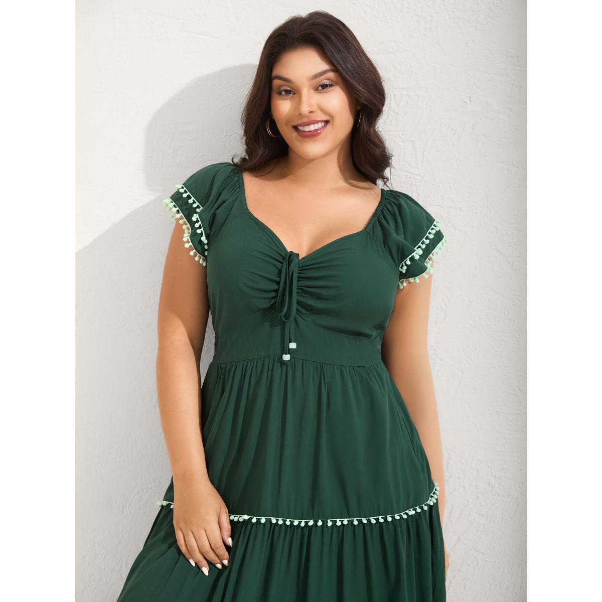 Plus Size Ruffled Sweetheart Neck Tiered Midi Dress DarkGreen Women Heart neckline Sleeveless Curvy BloomChic 28/5X Product Image