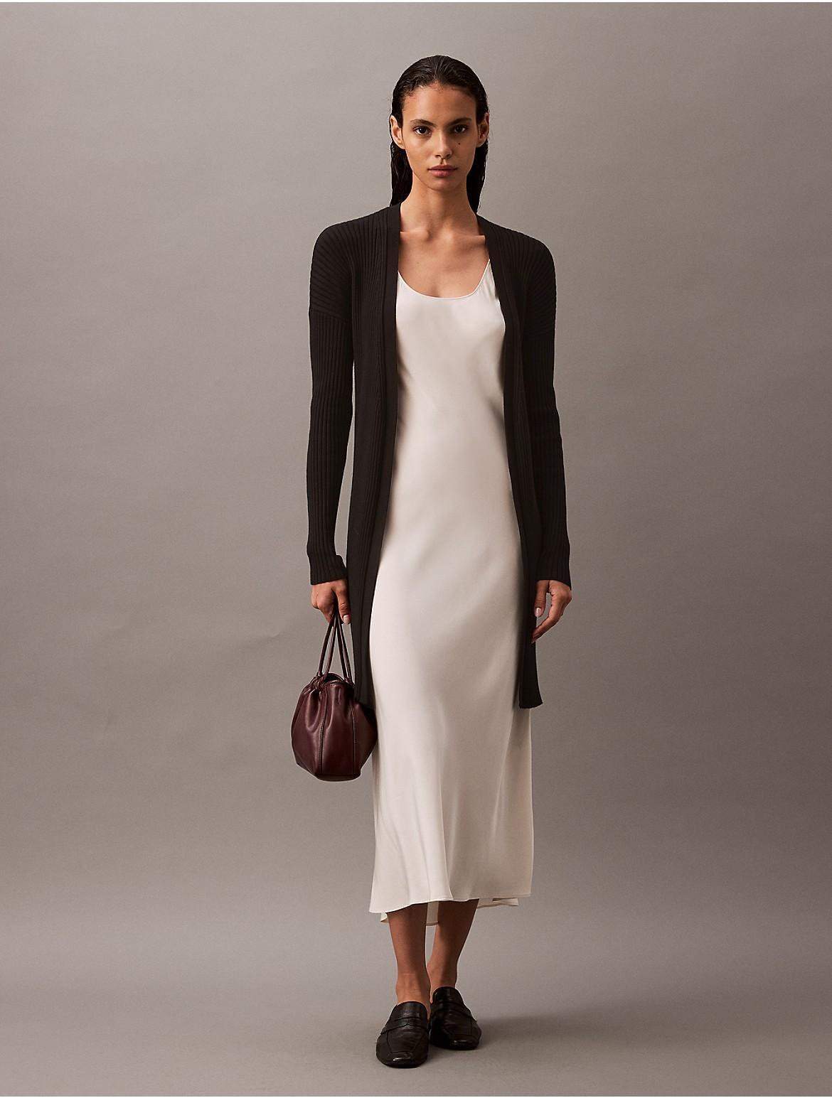 Calvin Klein Women's Smooth Cotton Rib Sweater Duster - White - L Product Image