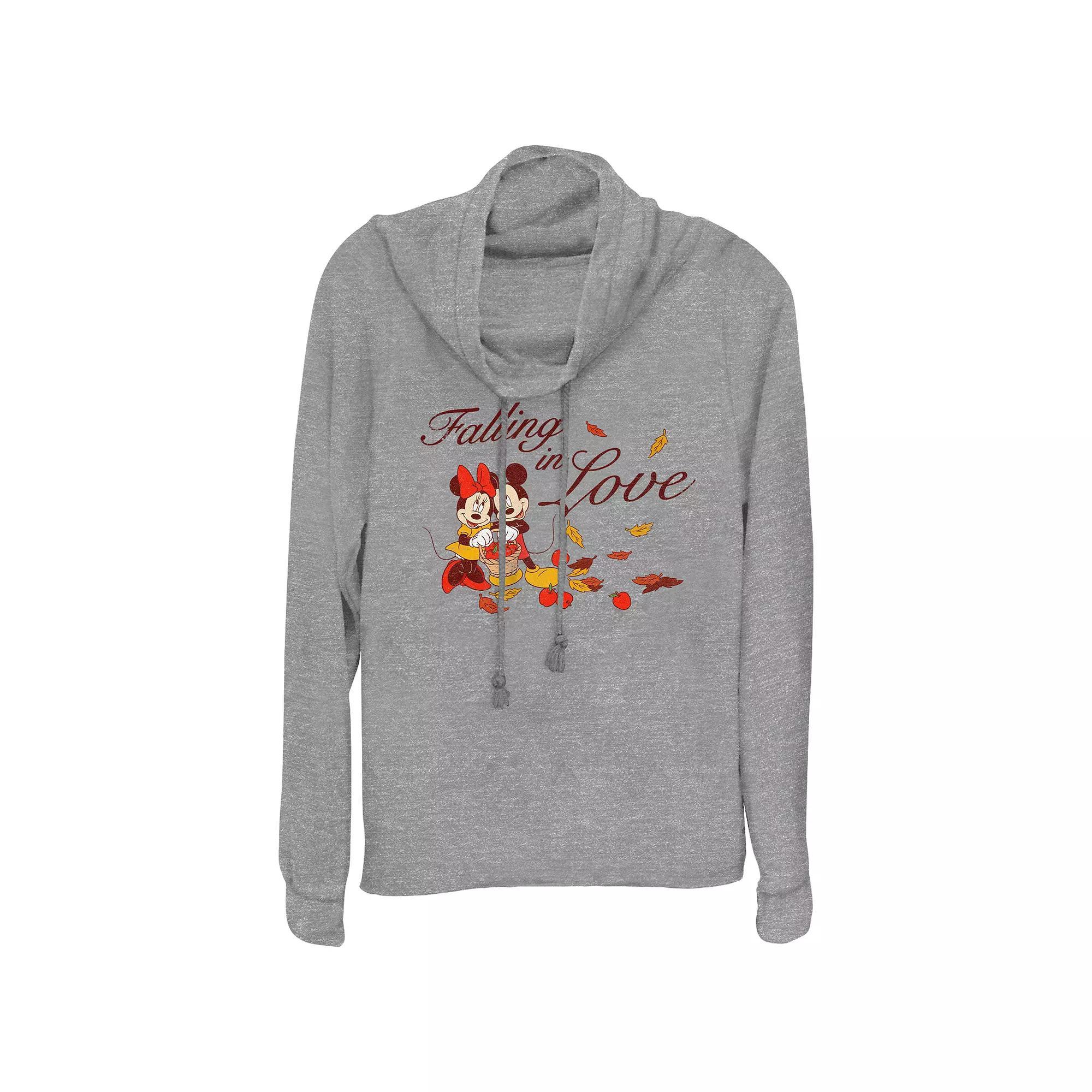 Disney's Mickey Mouse And Minnie Mouse Falling In Love Women's Cowlneck Graphic Lightweight Long Sleeve, Size: Small, Gray Grey Product Image