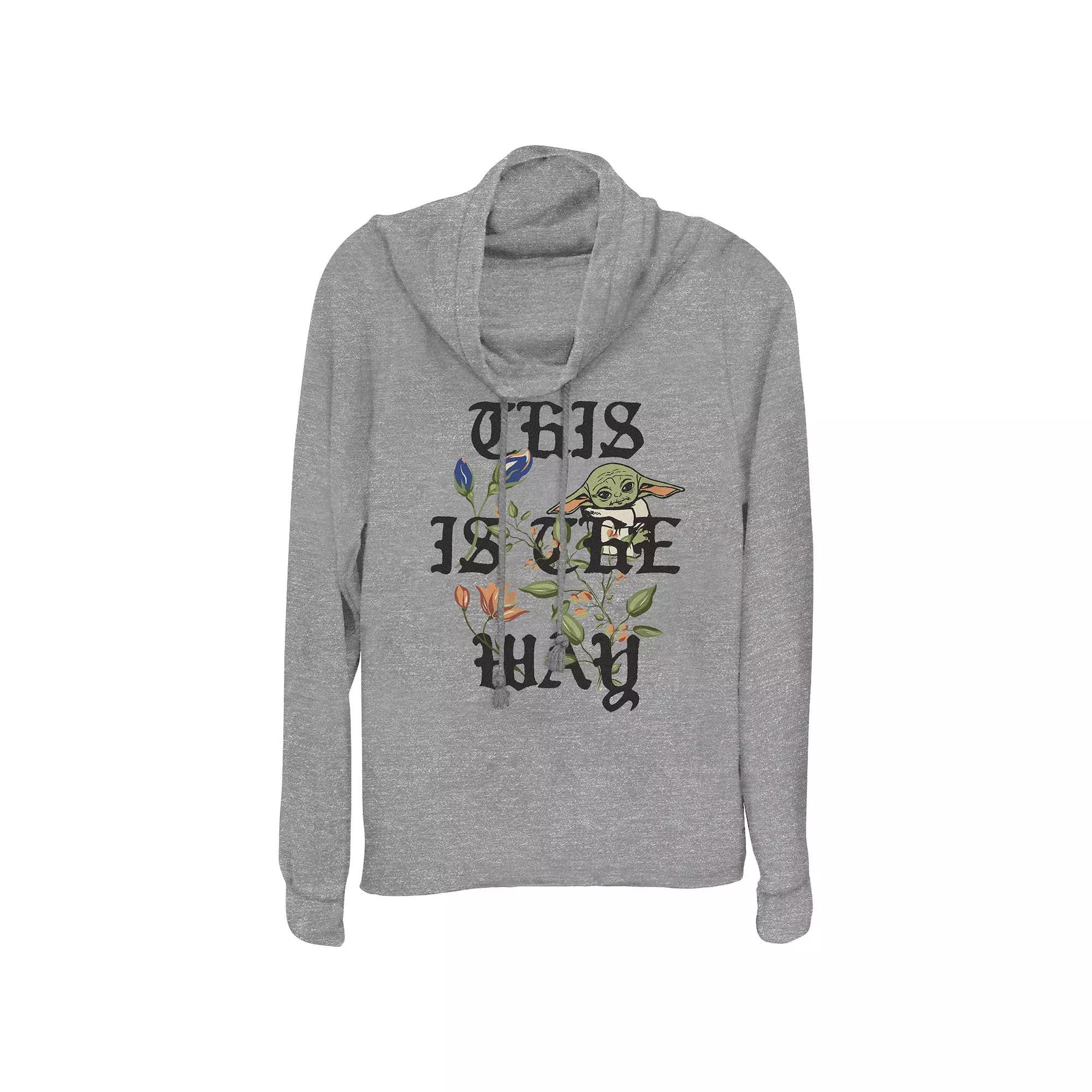 Plus Size Star Wars The Mandalorian Grogu This Is The Way Floral Cowlneck Graphic Lightweight Long Sleeve, Women's, Size: 1XL, Gray Grey Product Image