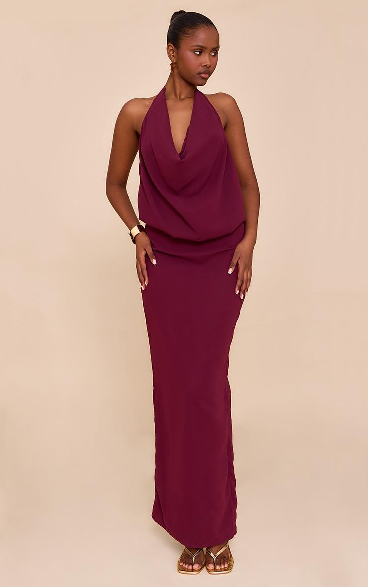 Plum Chiffon Cowl Neck Maxi Dress Product Image