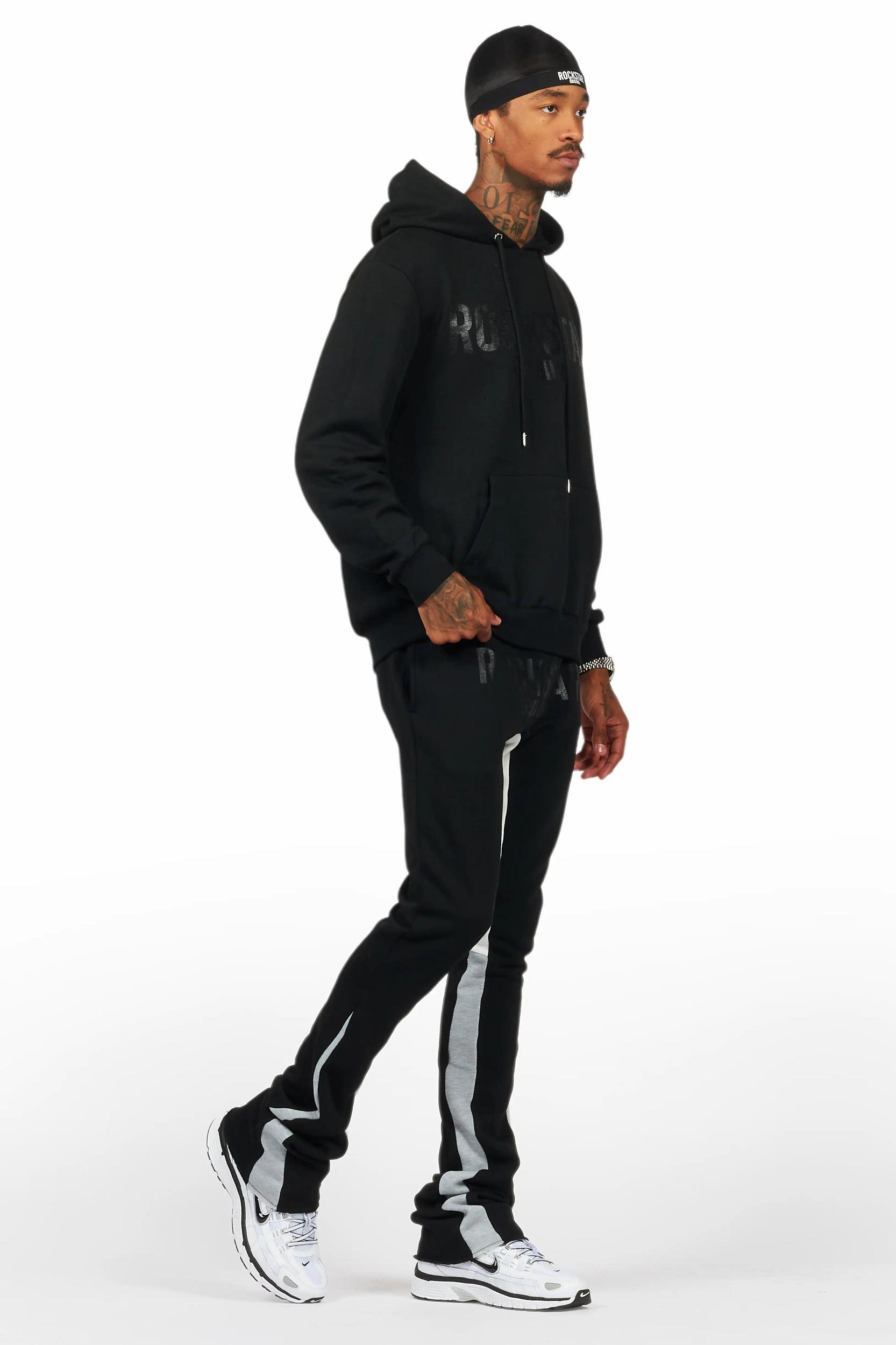 Sana Black Hoodie/Stack Flare Track Pant Set Male Product Image