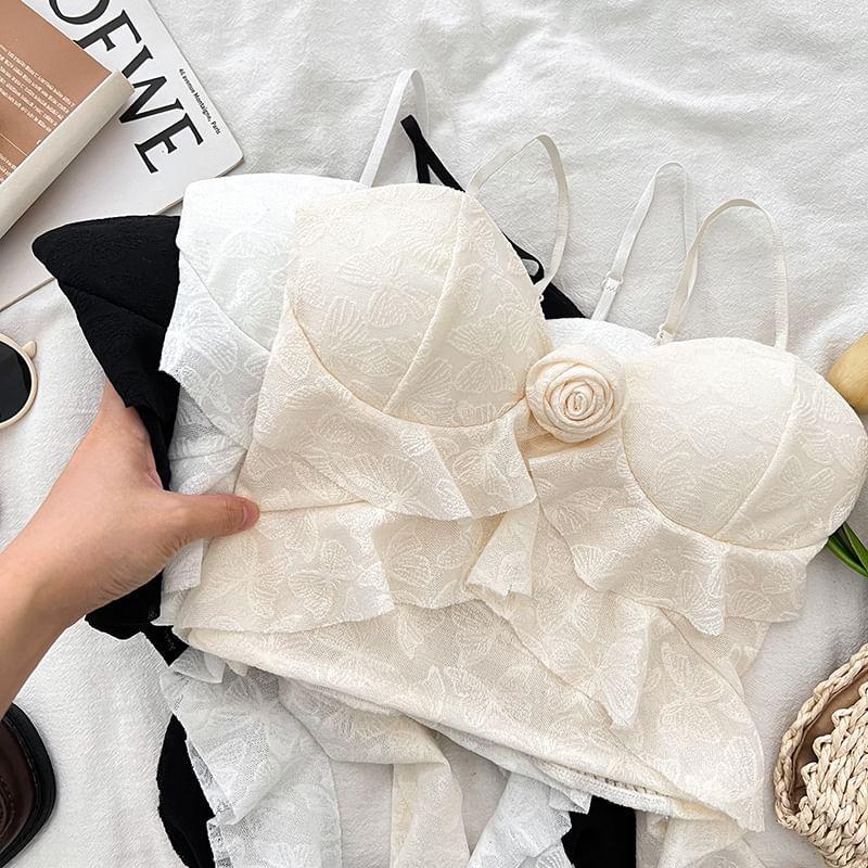 Plain Flower Detail Ruffle Trim Crop Bustier Top Product Image