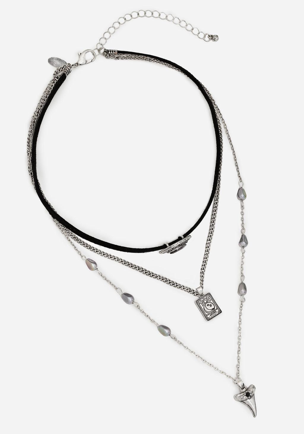 Shark Tooth Black Pearl Layered Necklace Product Image