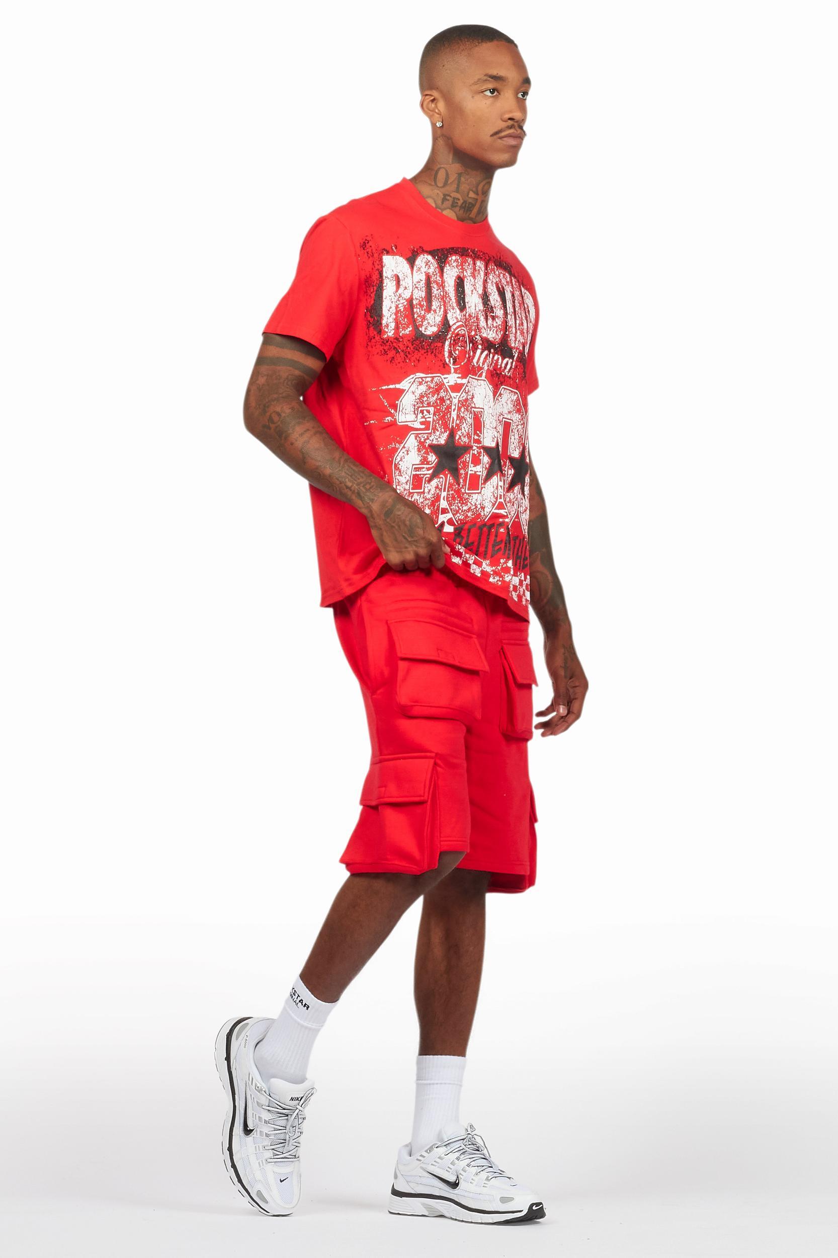 Racing Grung Red/Black T-Shirt Cargo Shorts Set Male Product Image