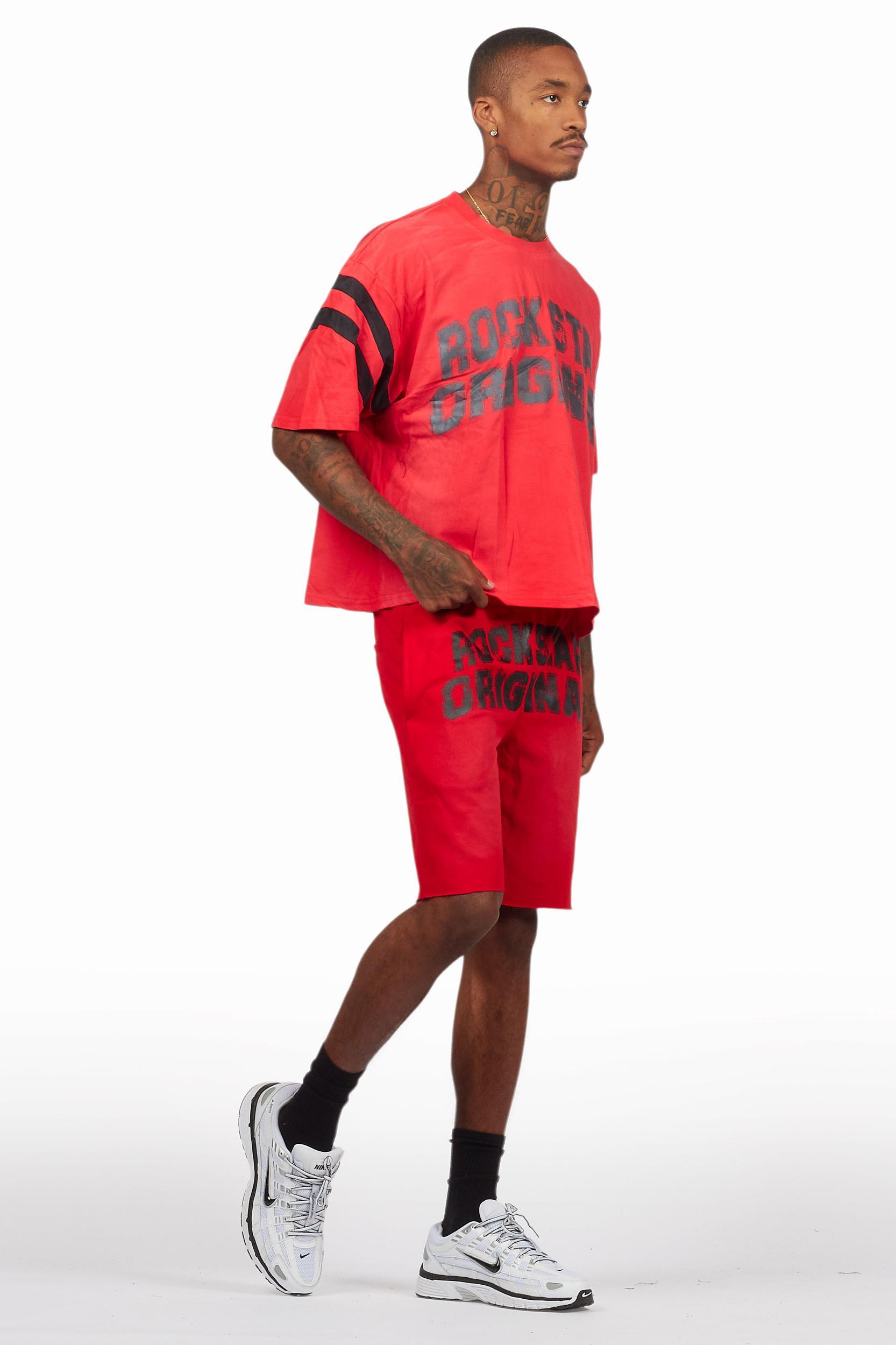 Tumo Red Crop Boxy Tee Short Set Male Product Image