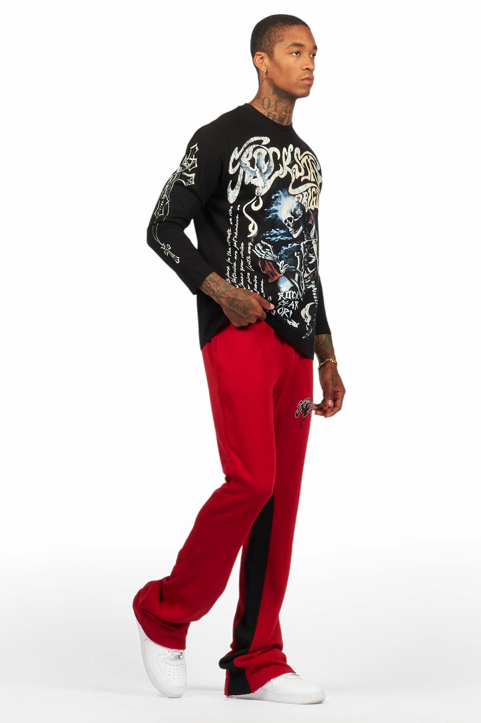 Danby Black/Burgundy Long Sleeve T-Shirt/Baggy Pant Set Male Product Image