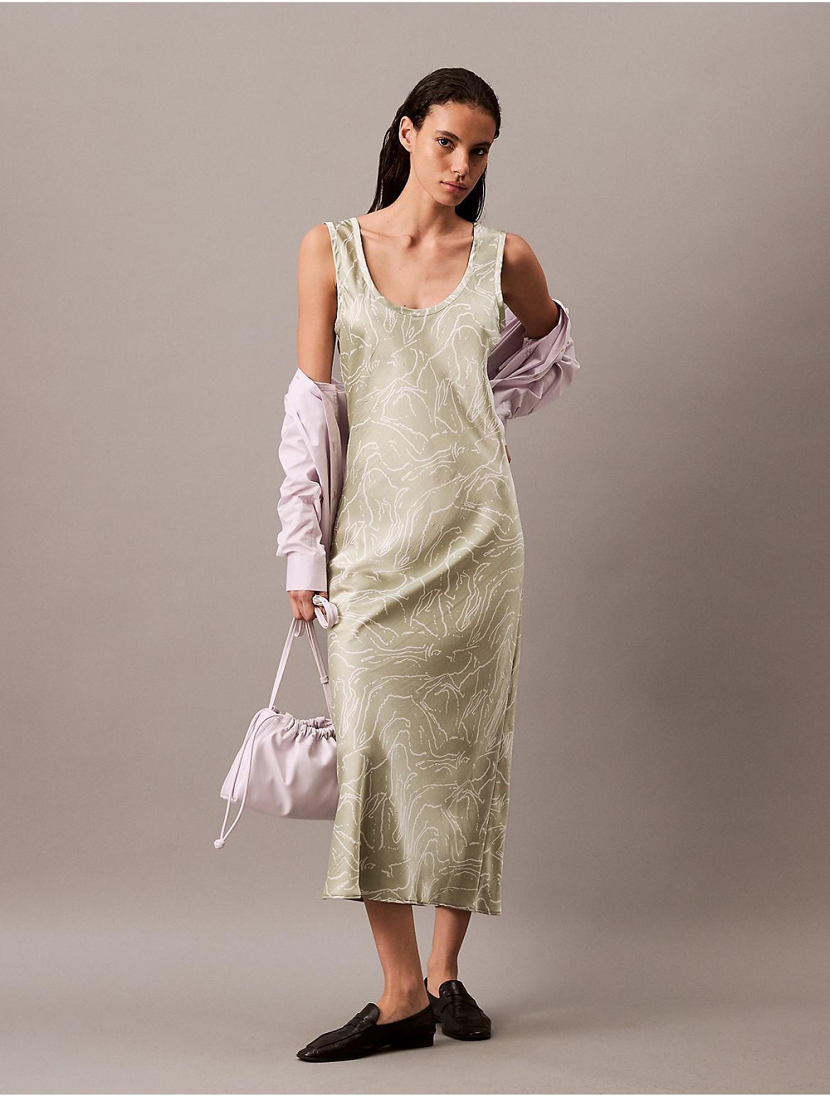 Calvin Klein Women's Crushed Satin Print Midi Dress - Green - 14 Product Image