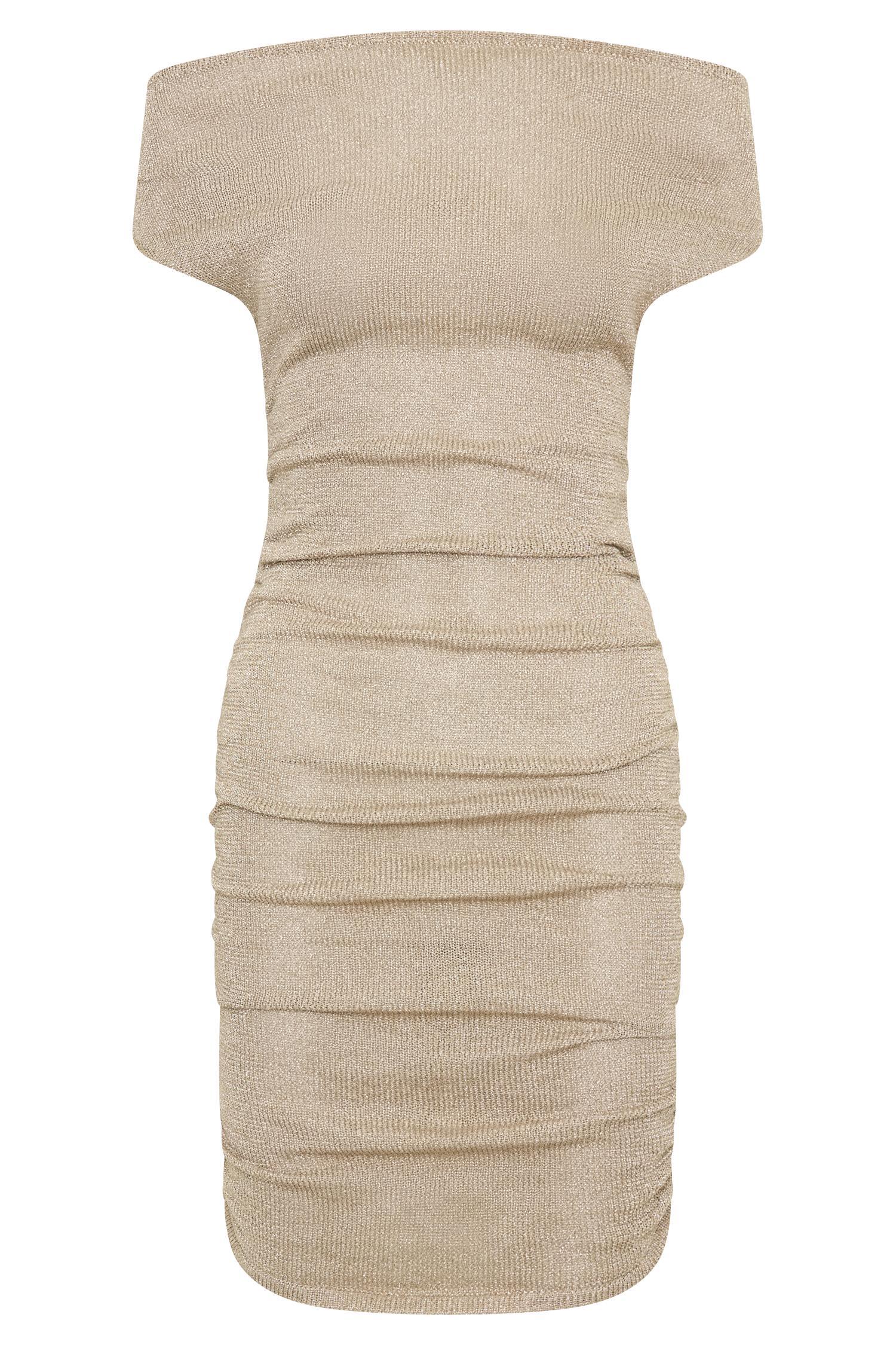 Pasha Off Shoulder Knit Mini Dress - Gold Product Image