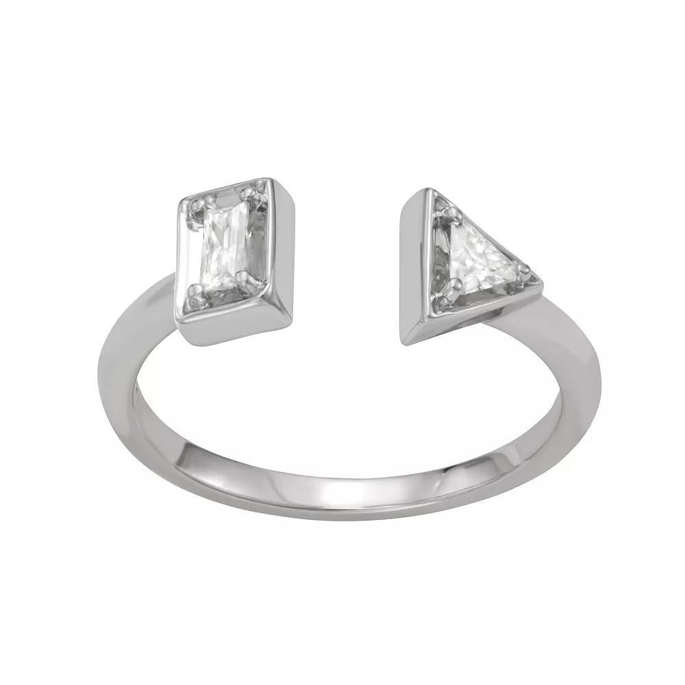 Moissanite Outlet Sterling Silver 1/5 Carat T.W. Lab-Created Moissanite Triangle & Baguette Two-Stone Ring, Women's, Size: 7 Product Image