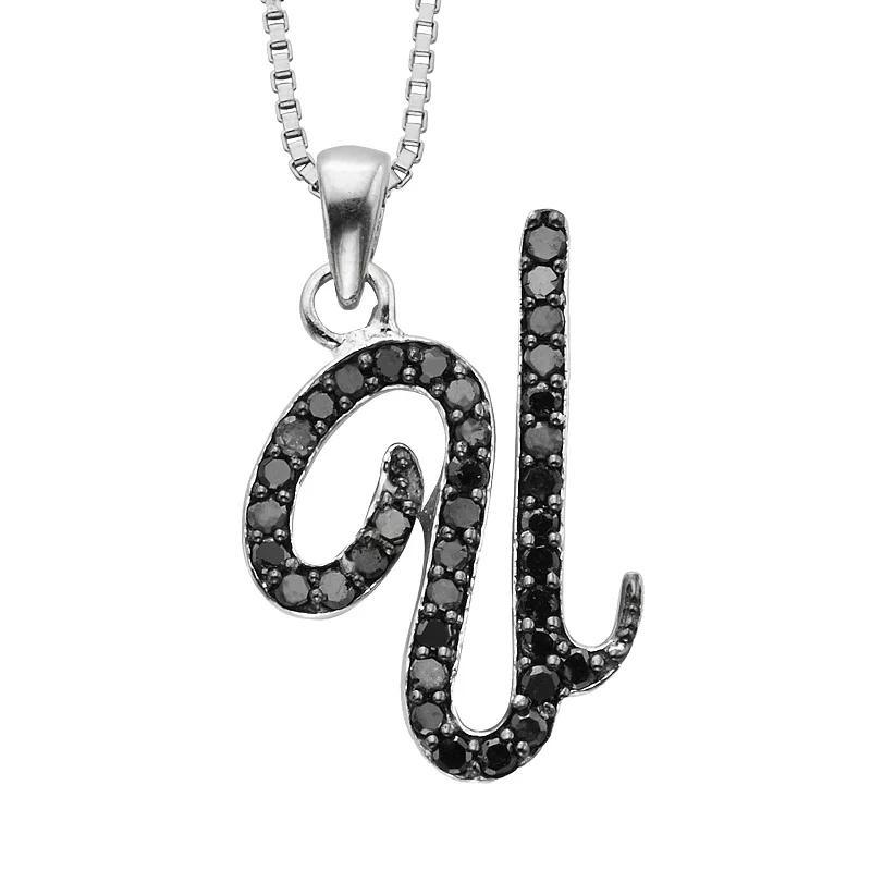 Jewelexcess Sterling Silver 1/4-ct. T.W. Black Diamond Initial Pendant, Women's, Size: 18", Q Product Image