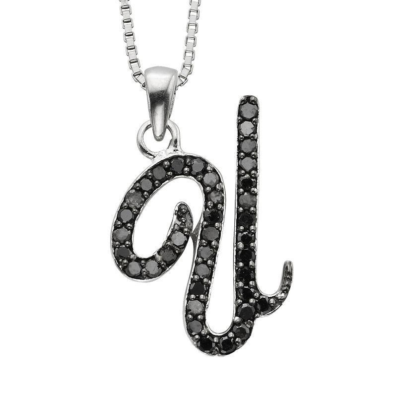 Jewelexcess Sterling Silver 1/4-ct. T.W. Black Diamond Initial Pendant, Women's, Size: 18", Q Product Image