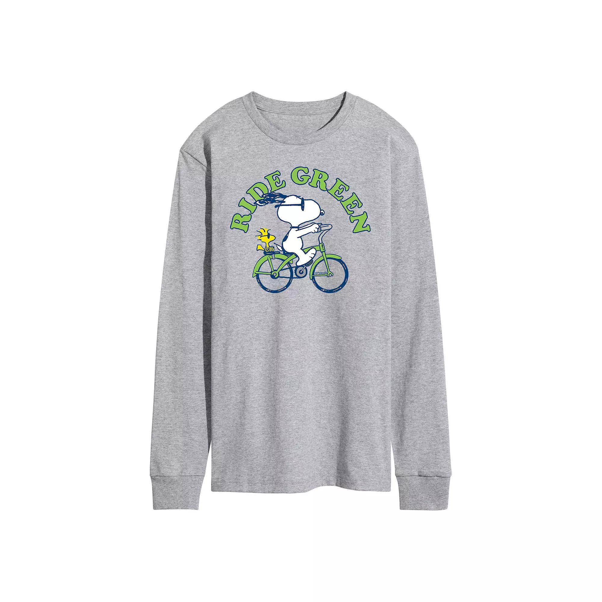 Mens Peanuts Ride Green Long Sleeve Tee Product Image