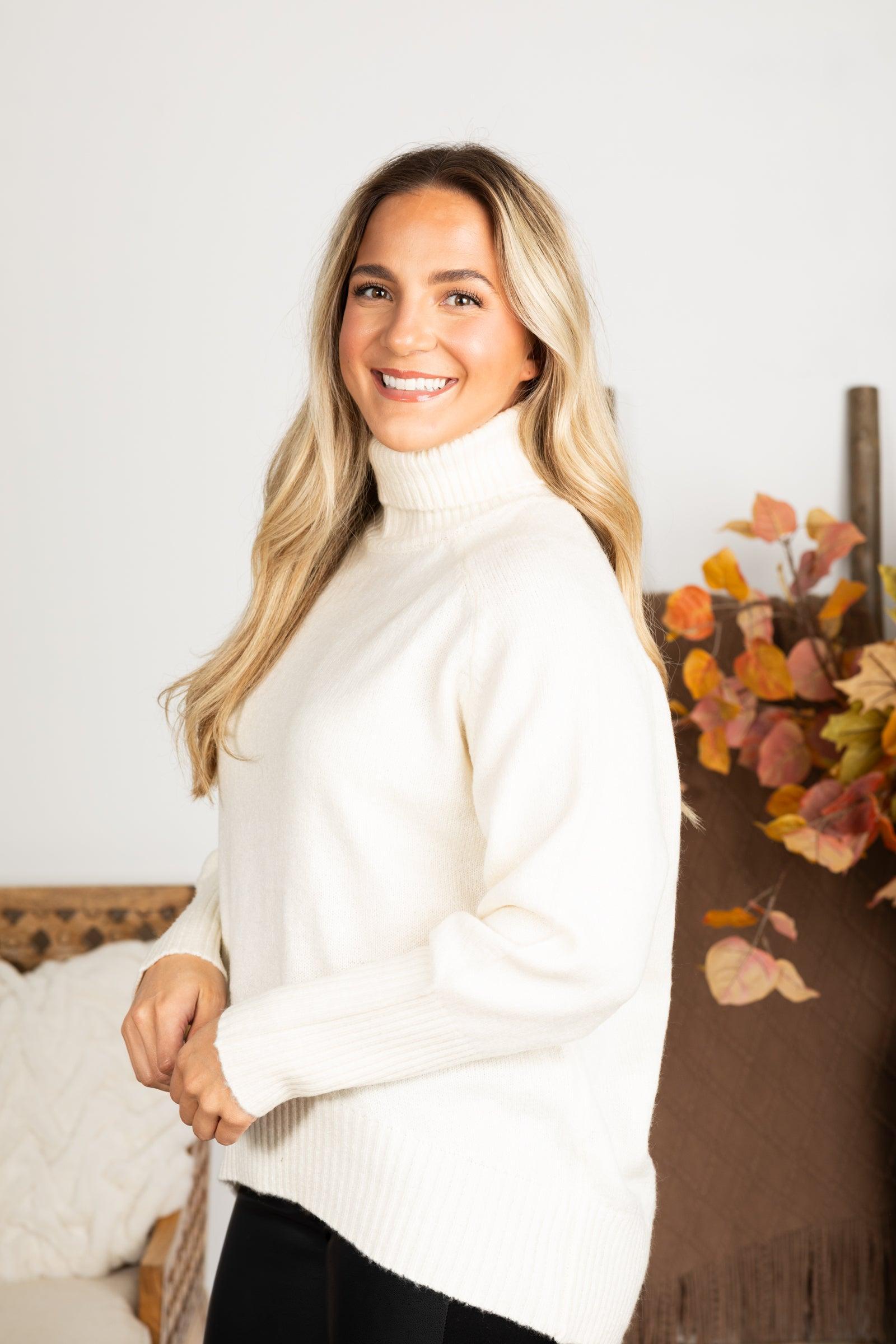 Turtleneck Long Sleeve High-Low Sweater Product Image