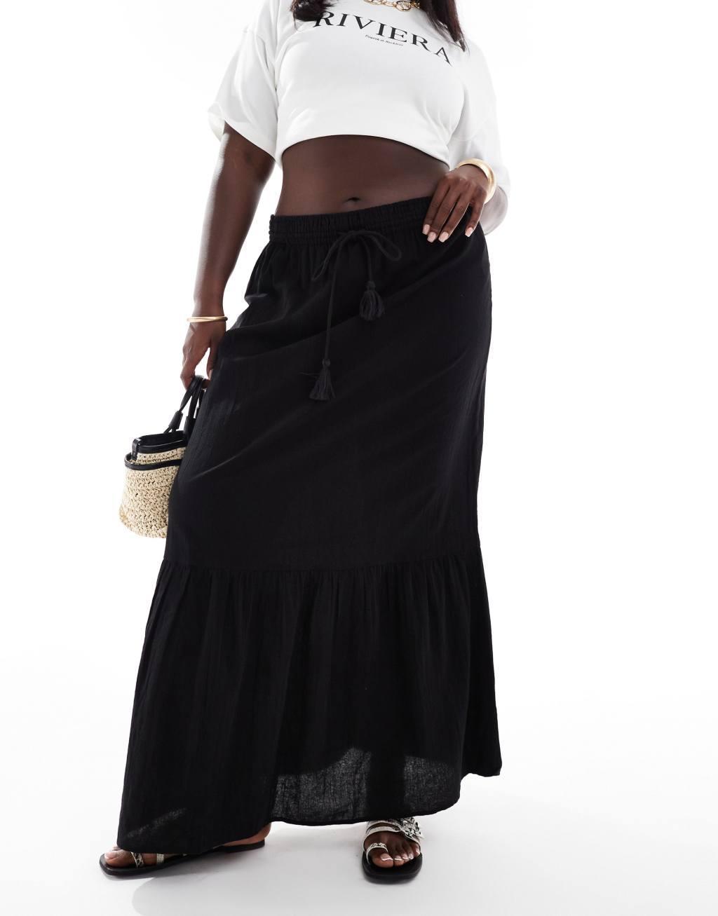 Vero Moda Curve boho maxi skirt in black Product Image