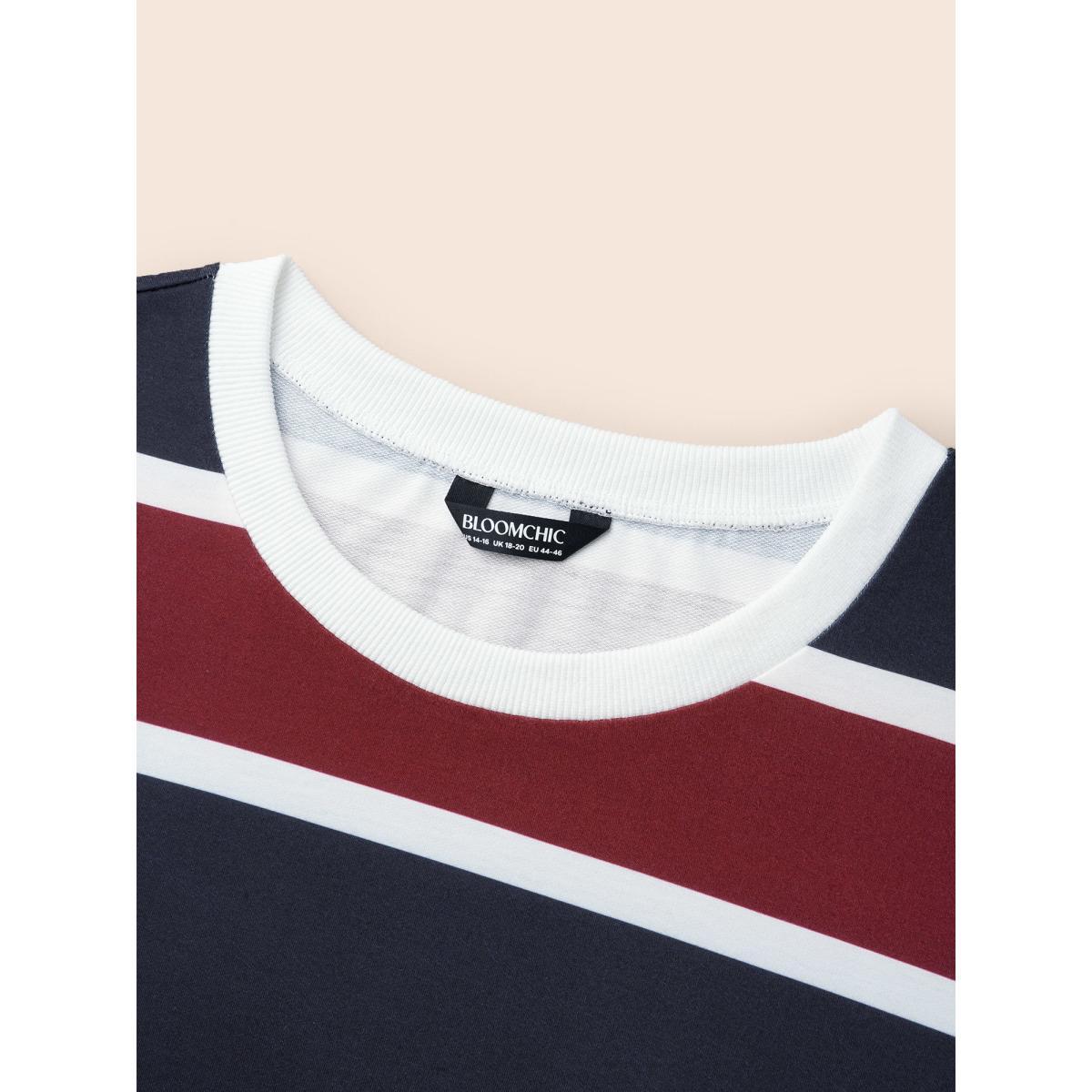 Plus Size Contrast Striped Drop Shoulder Sweatshirt Women Multicolor Casual Contrast Round Neck Everyday Sweatshirts BloomChic 10/M Product Image