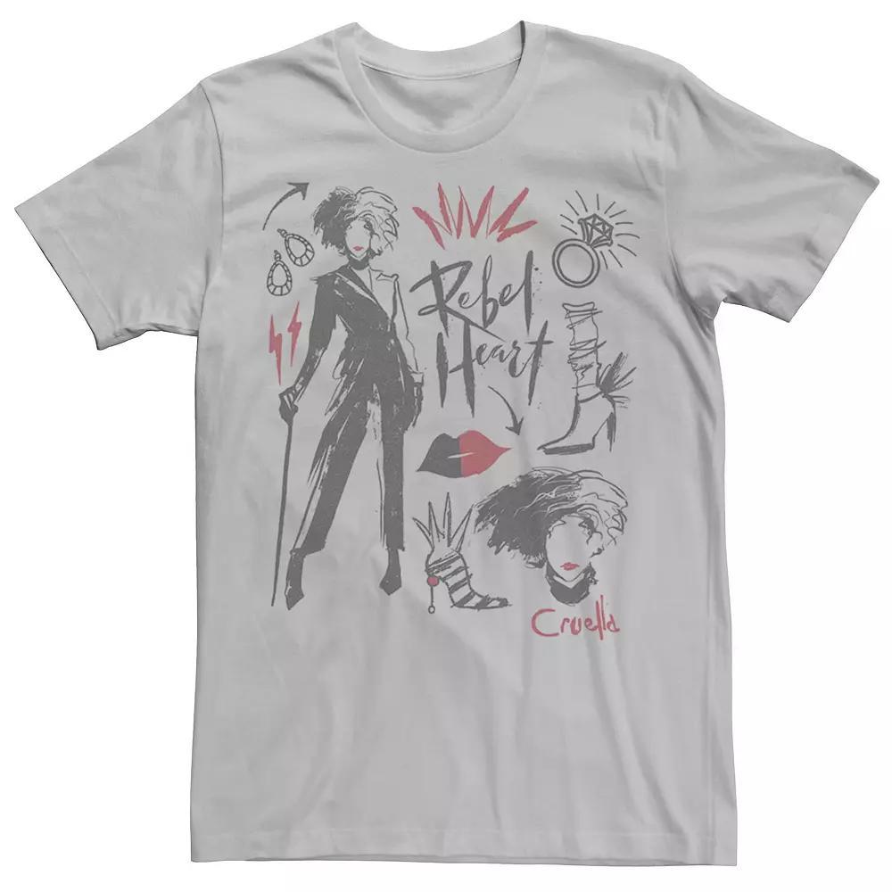Disney's Cruella De Vil Men's Rebel Heart Collage Sketches Tee, Size: XL, White Product Image