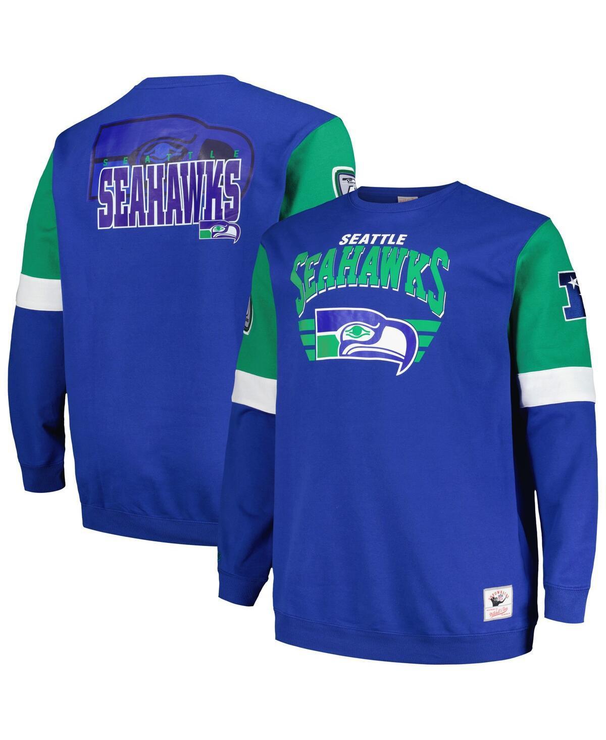 Men's Mitchell & Ness Royal Seattle Seahawks Big & Tall Fleece Pullover Sweatshirt, Size: 2XB, Blue Product Image