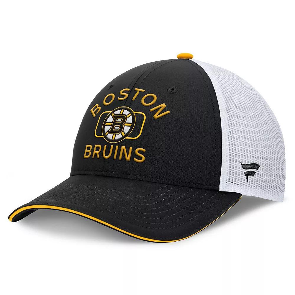 Men's Fanatics Black/White Boston Bruins Authentic Pro Rink Trucker Hat Product Image