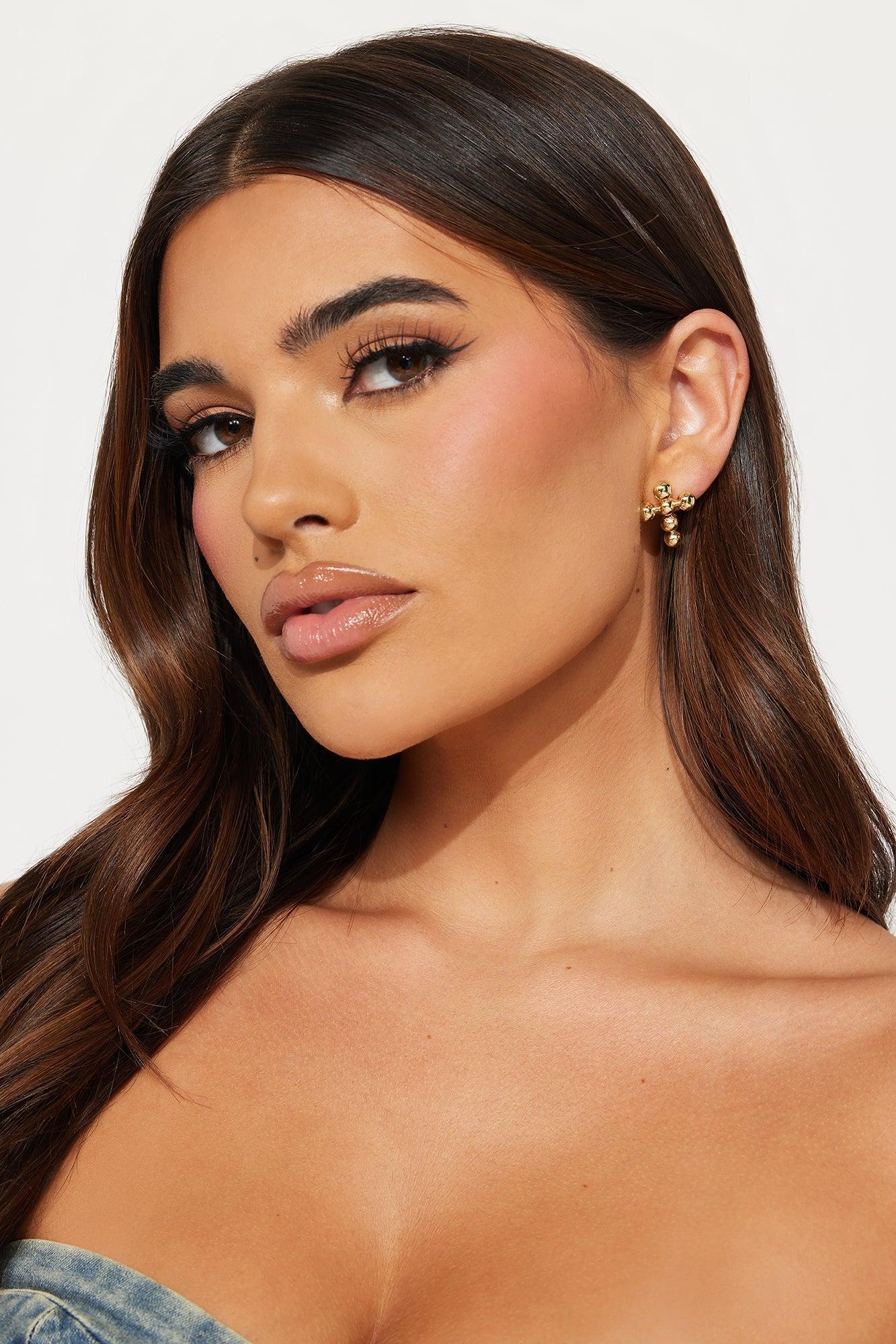Bubble Cross Earrings - Gold Product Image