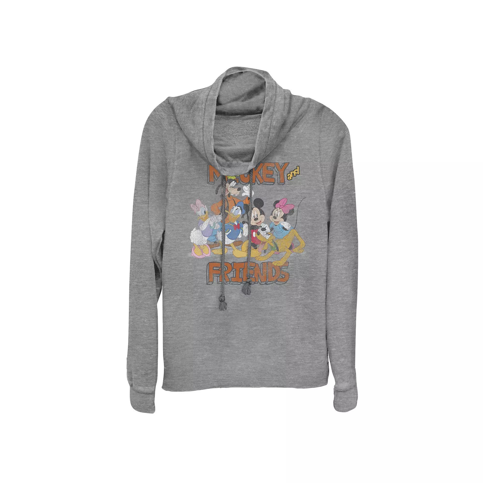 Disney's Mickey & Friends Group Cartoon Juniors' Cowlneck Graphic Lightweight Long Sleeve, Girl's, Size: Small, Gray Grey Product Image